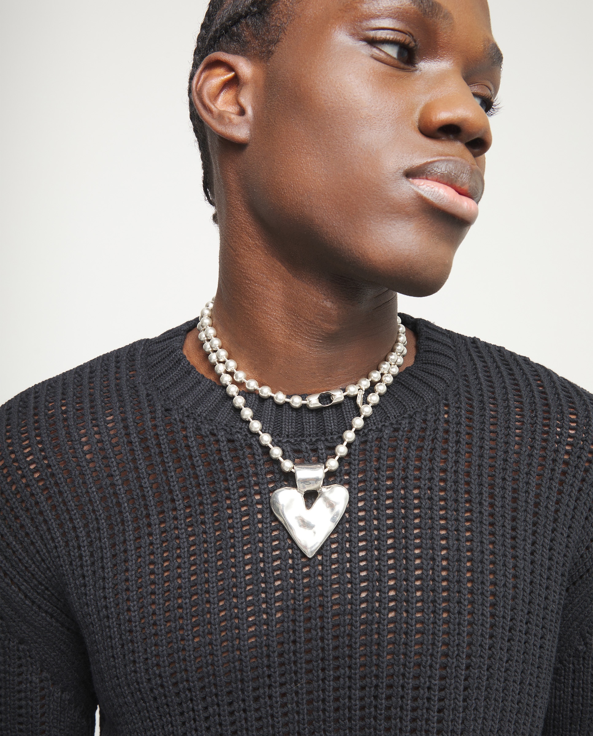 Collar de bolas bañado en de ley con detalle de corazón - UNO de 50 - Plata Plata-6
