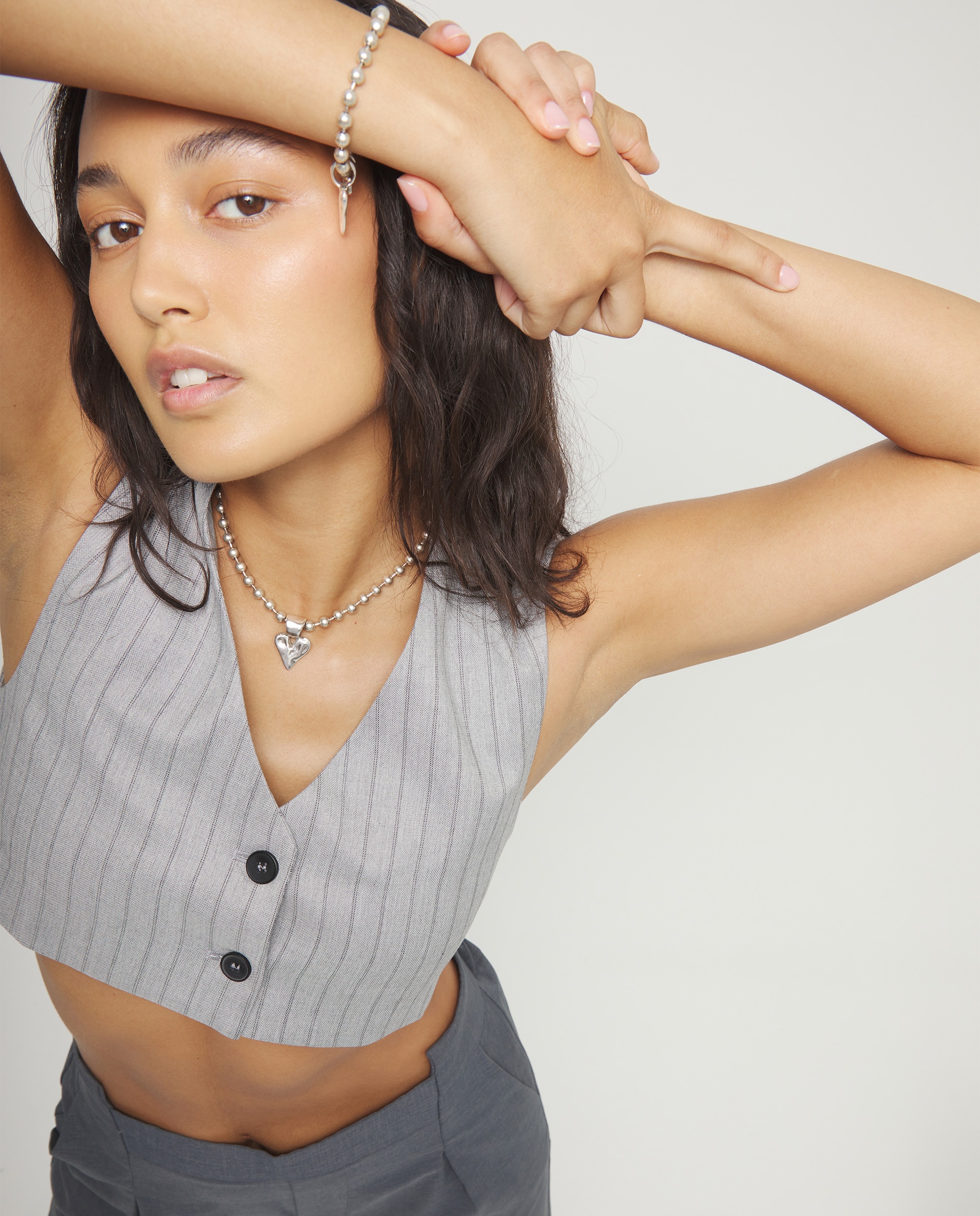 Collar de bolas bañado en de ley con detalle de corazón - UNO de 50 - Plata Plata-6