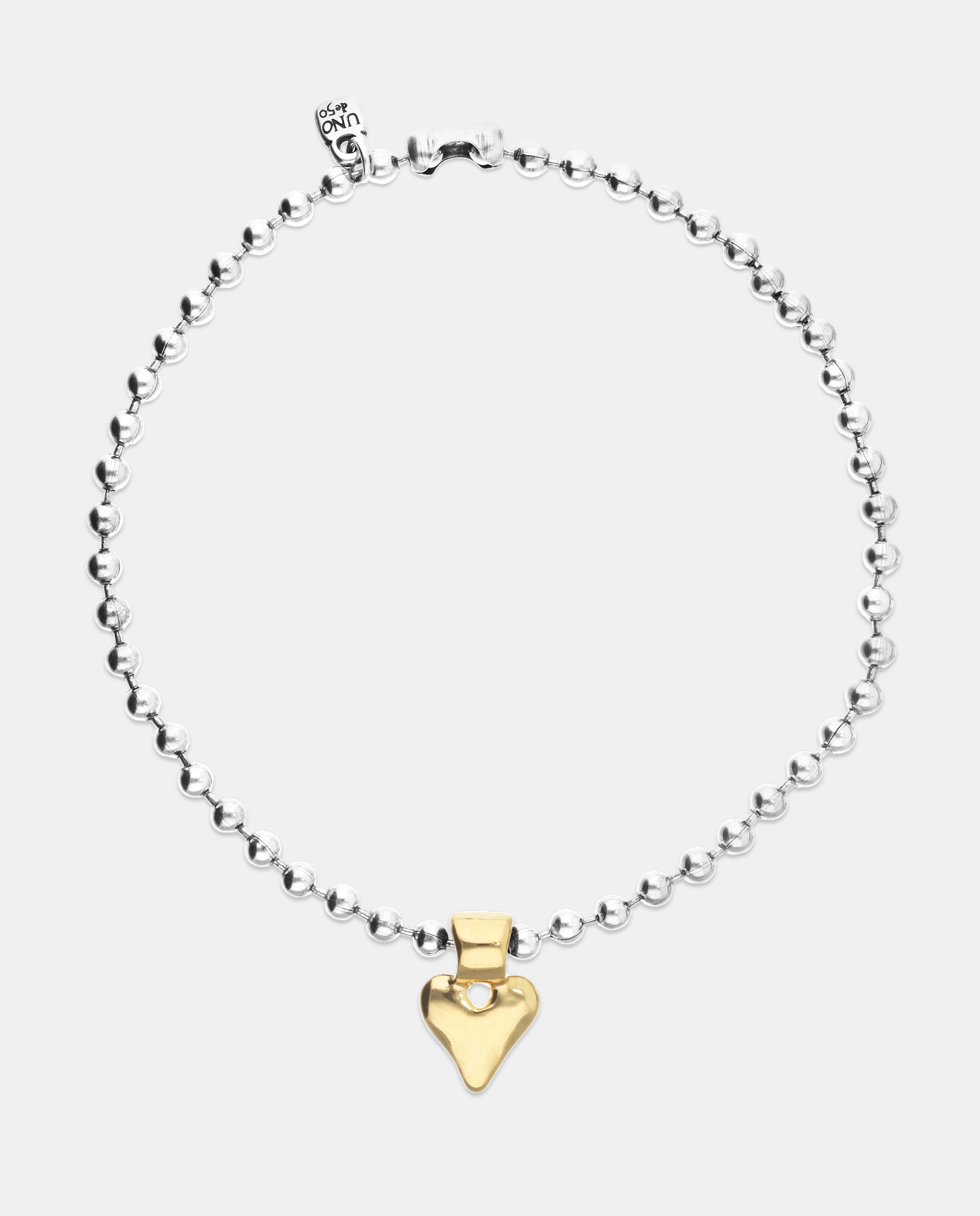 Imagen 0 de Collar de bolas bañado en plata de ley con detalle de corazón en oro 18k Plata