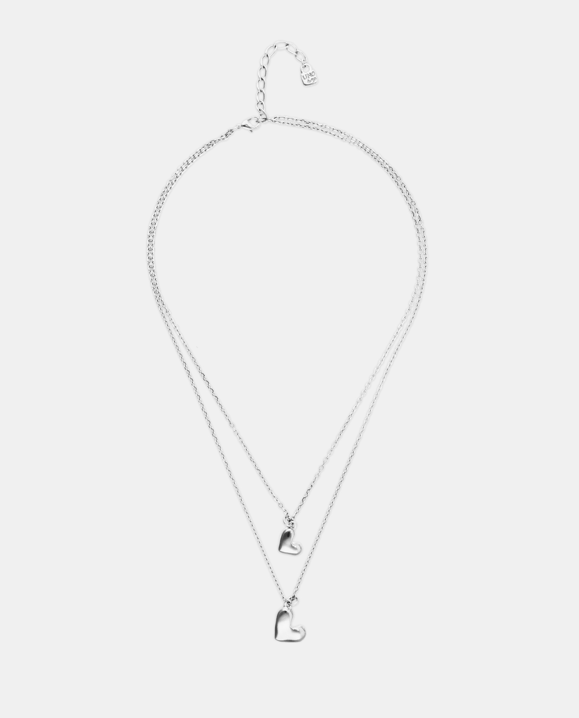 Imagen 0 de Collar doble bañado en plata de ley con dos corazones Plata