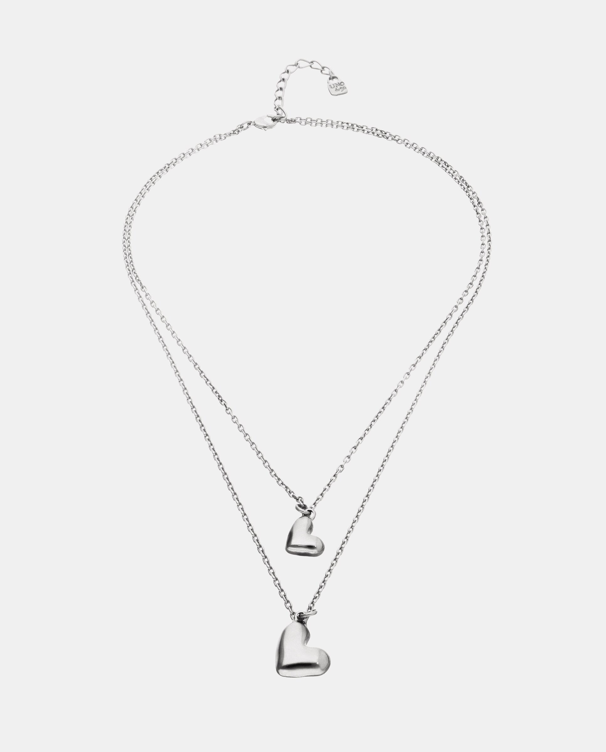 Collar doble bañado en de ley con dos corazones - UNO de 50 - Plata Plata-3