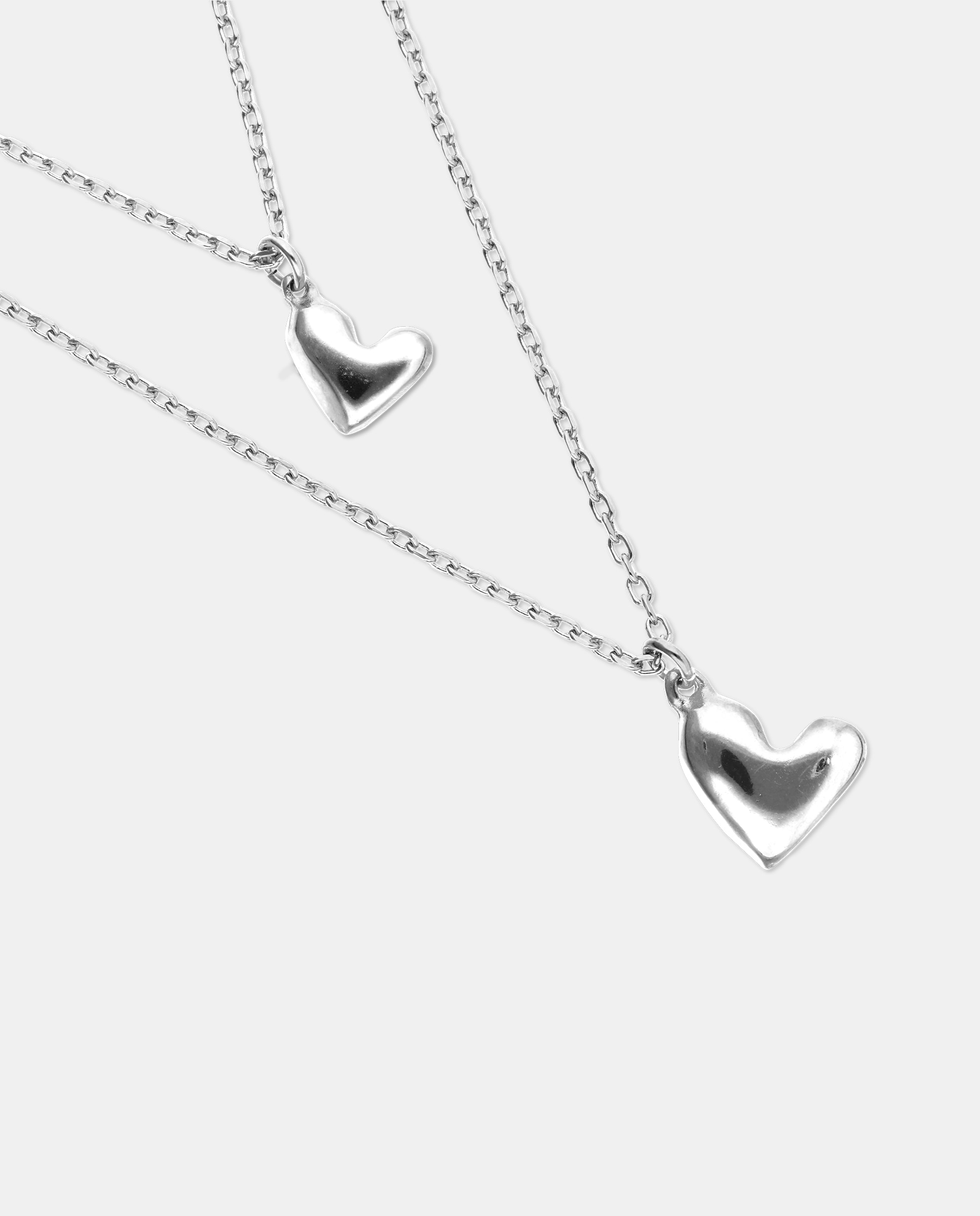Collar doble bañado en de ley con dos corazones - UNO de 50 - Plata Plata-4