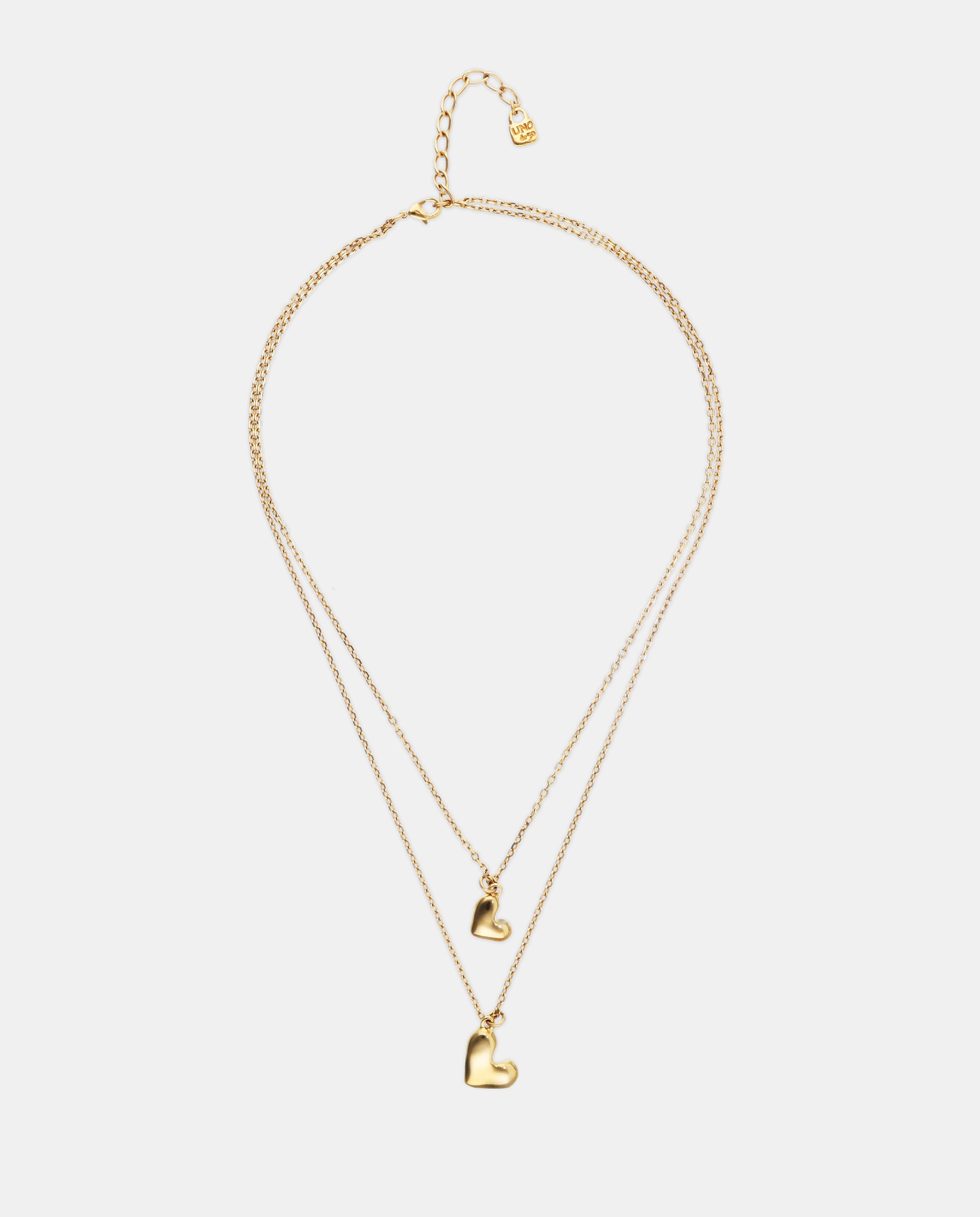 Imagen 0 de Collar doble bañado en oro 18k con dos corazones Oro