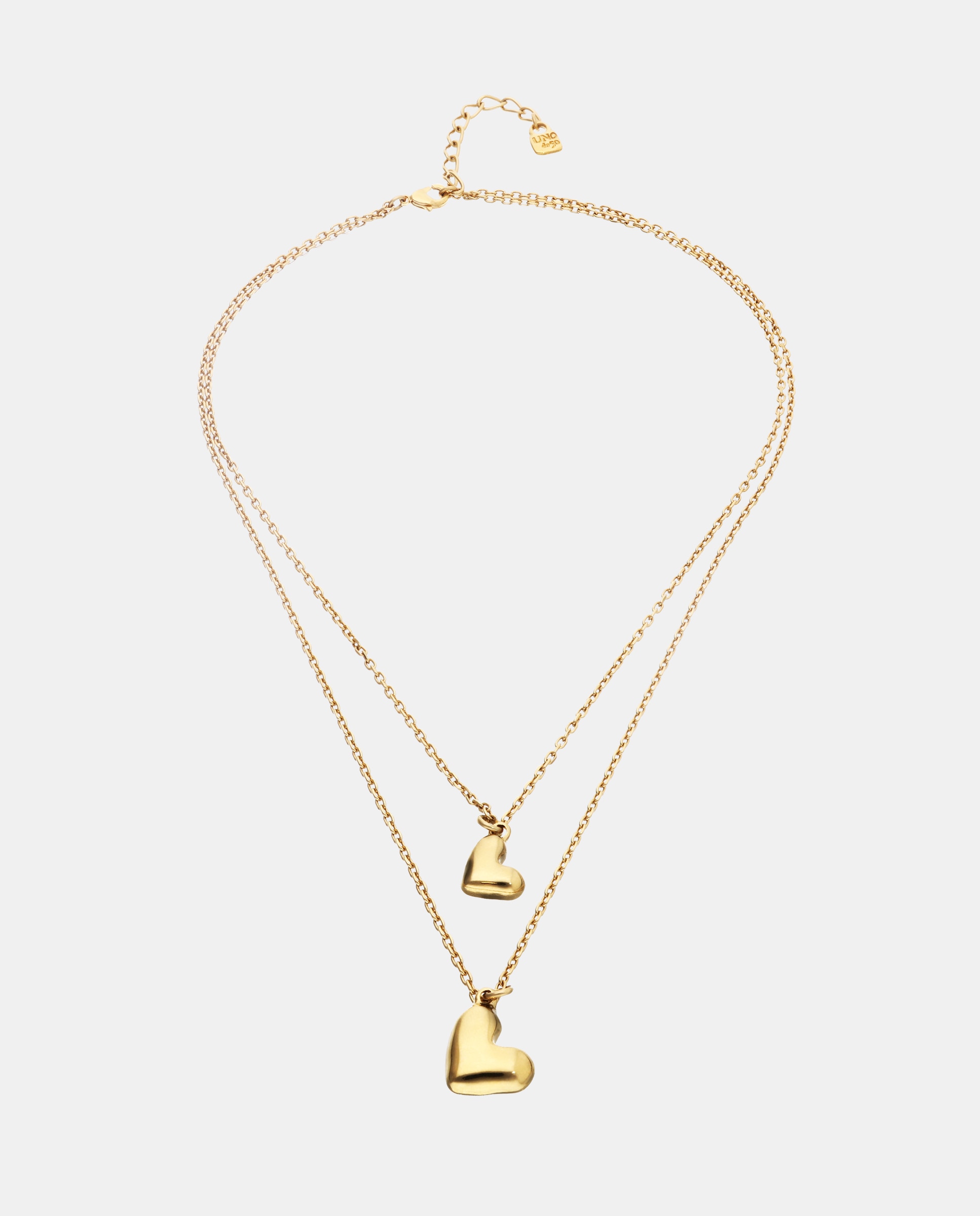 Collar doble bañado en 18k con dos corazones - UNO de 50 - Oro Oro-3