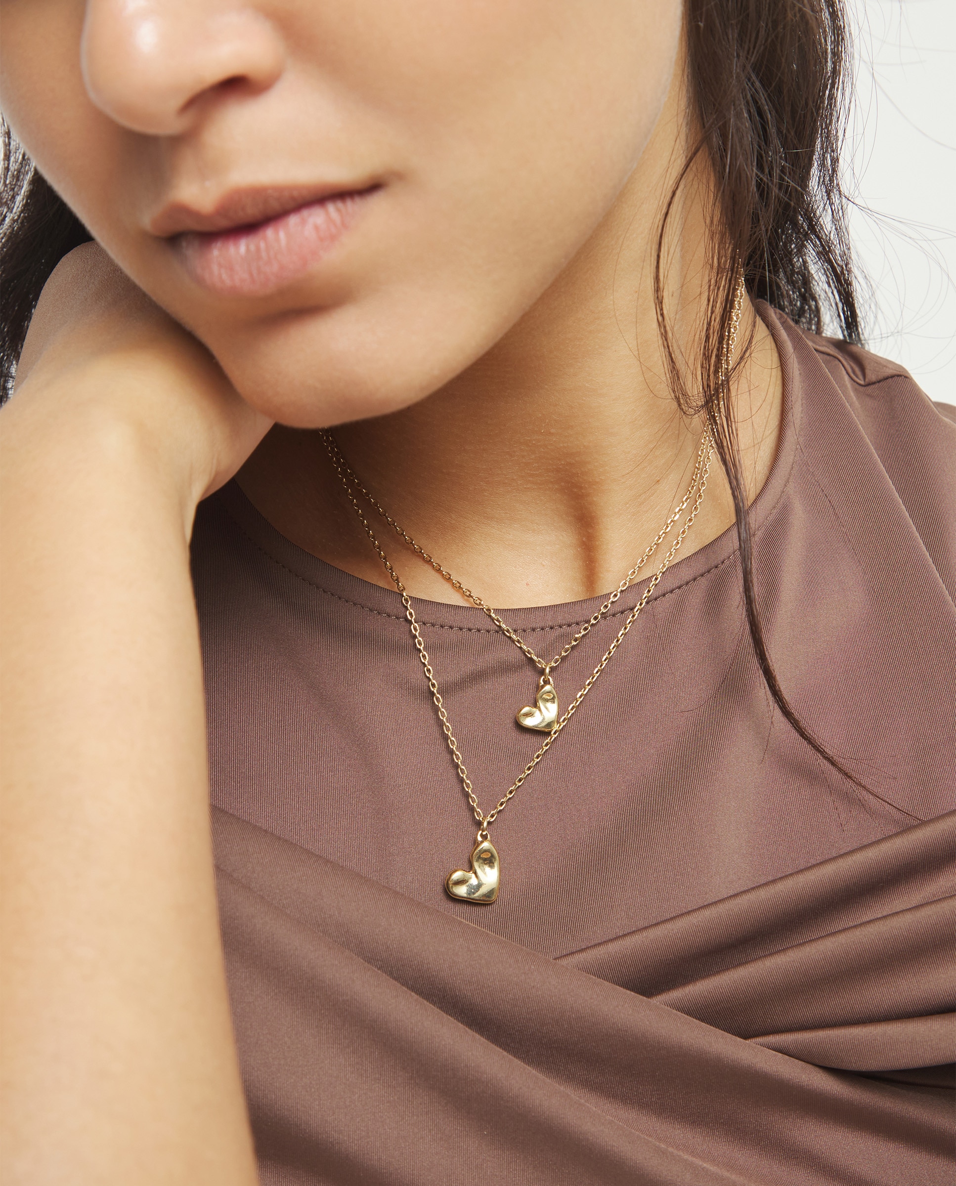 Collar doble bañado en 18k con dos corazones - UNO de 50 - Oro Oro-5