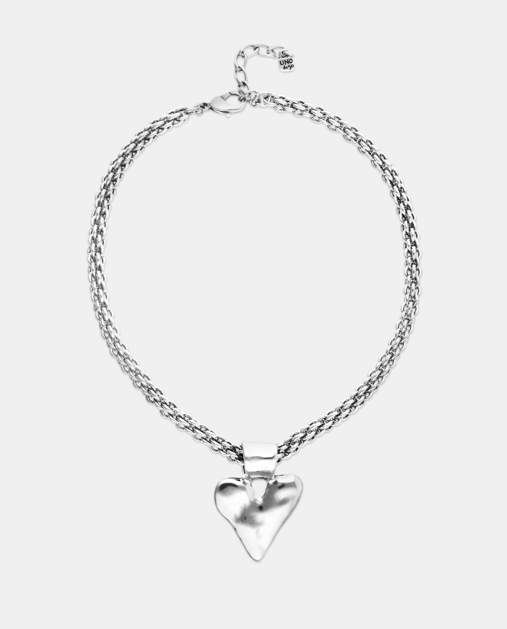 Imagen 0 de Collar con cadena gruesa y detalle de corazón bañados en plata de ley Plata