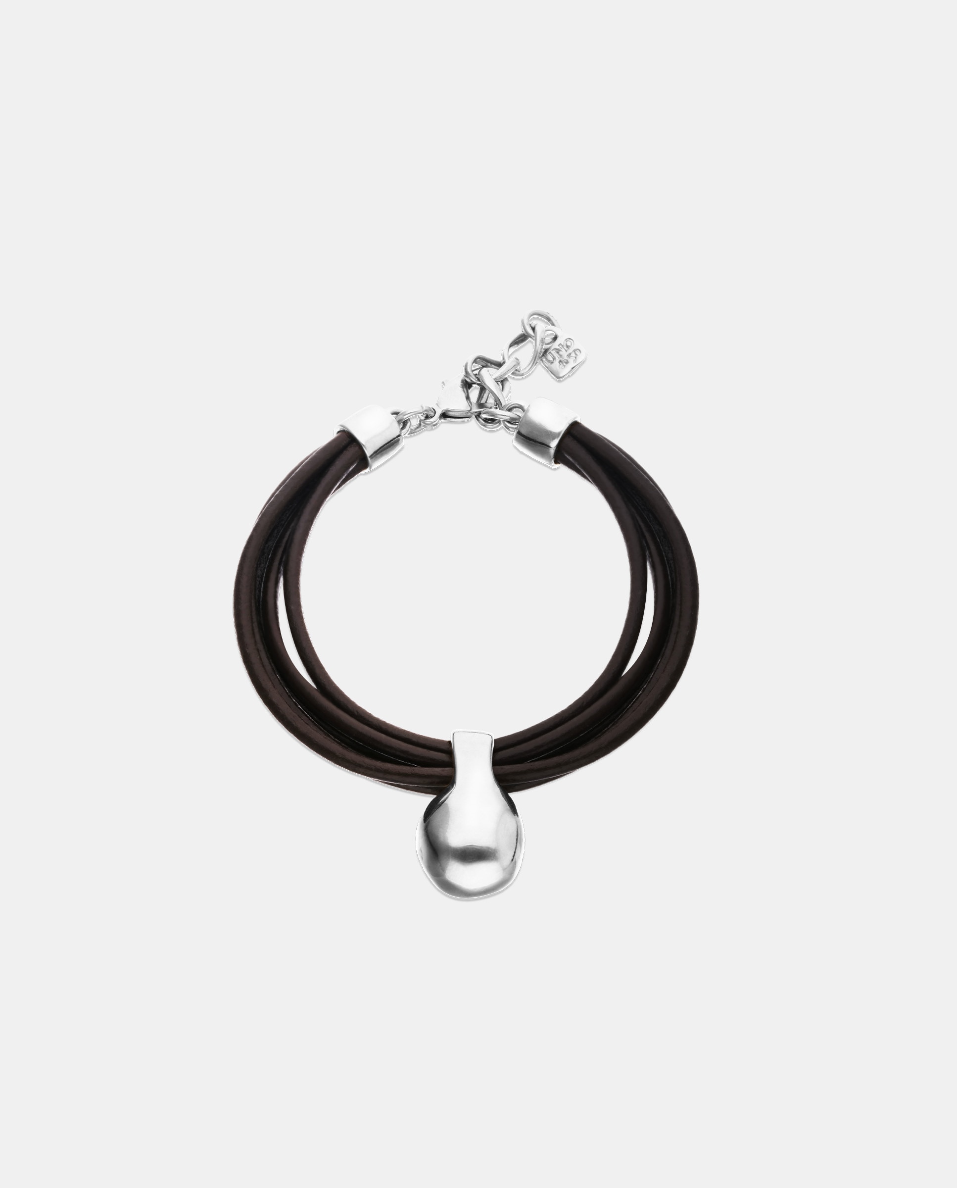Pulsera de cuero con esfera bañada en de ley - UNO de 50 - Plata Plata-1