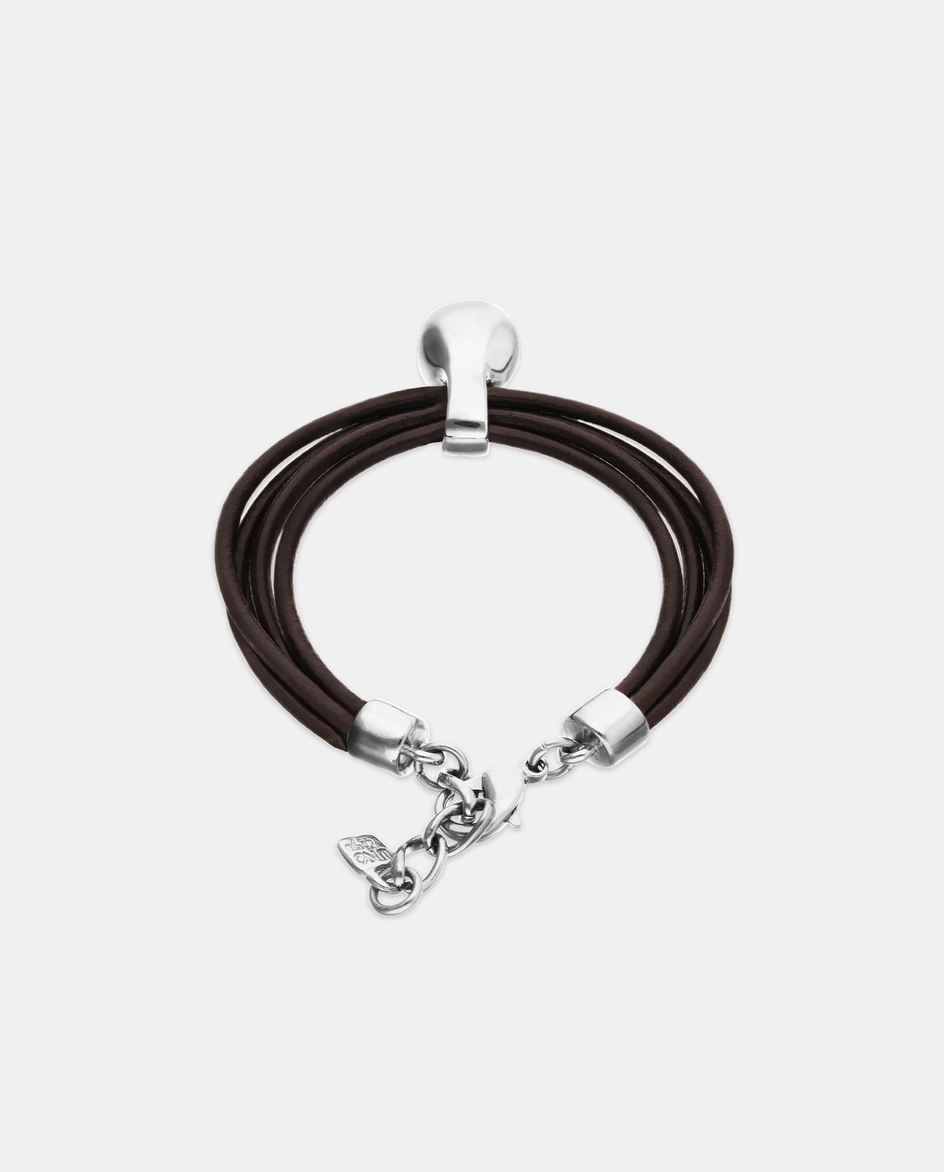 Pulsera de cuero con esfera bañada en de ley - UNO de 50 - Plata Plata-3