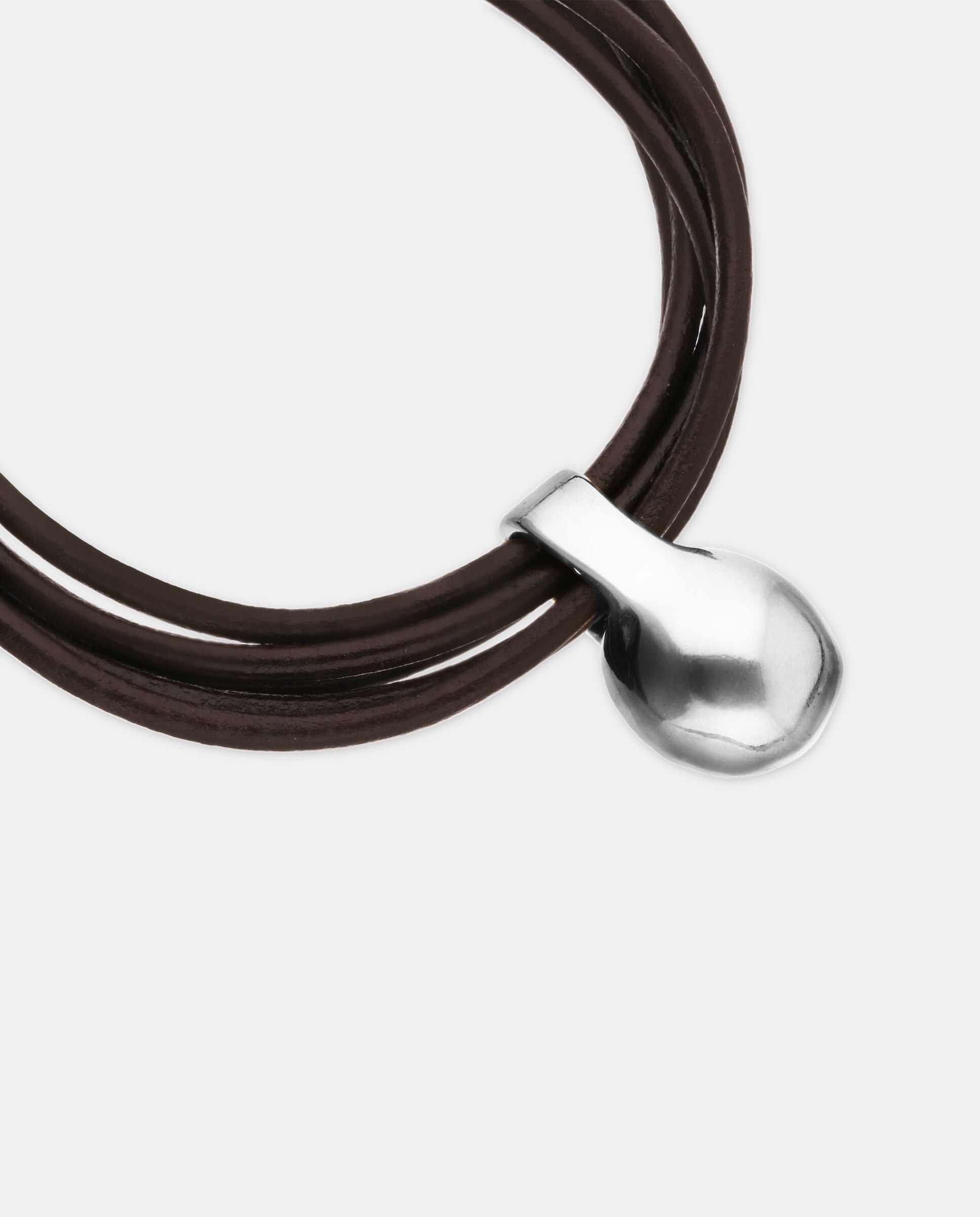 Pulsera de cuero con esfera bañada en de ley - UNO de 50 - Plata Plata-4