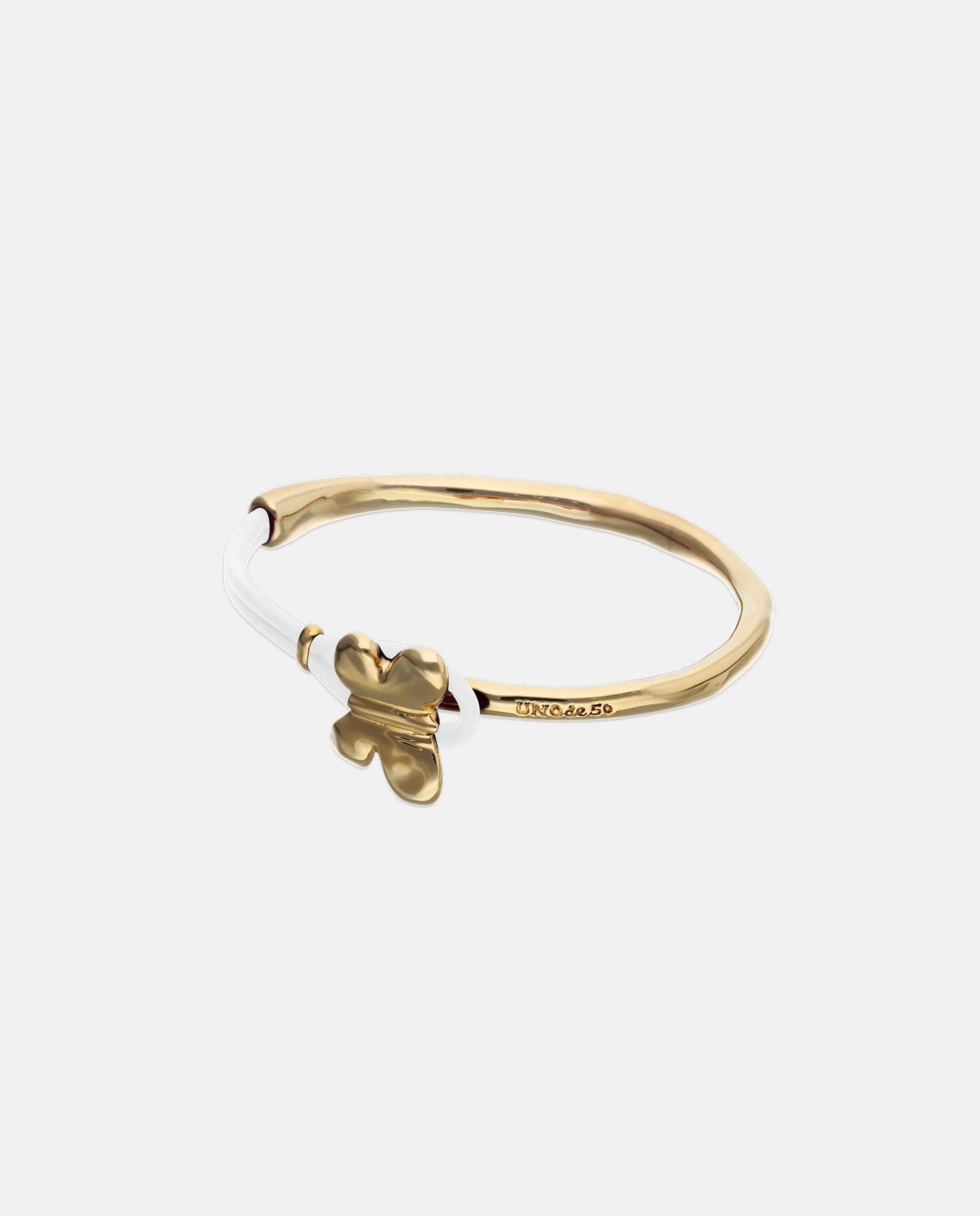 Pulsera de cuero semirrígida bañada en 18k con mariposa - UNO de 50 - Oro Oro-2