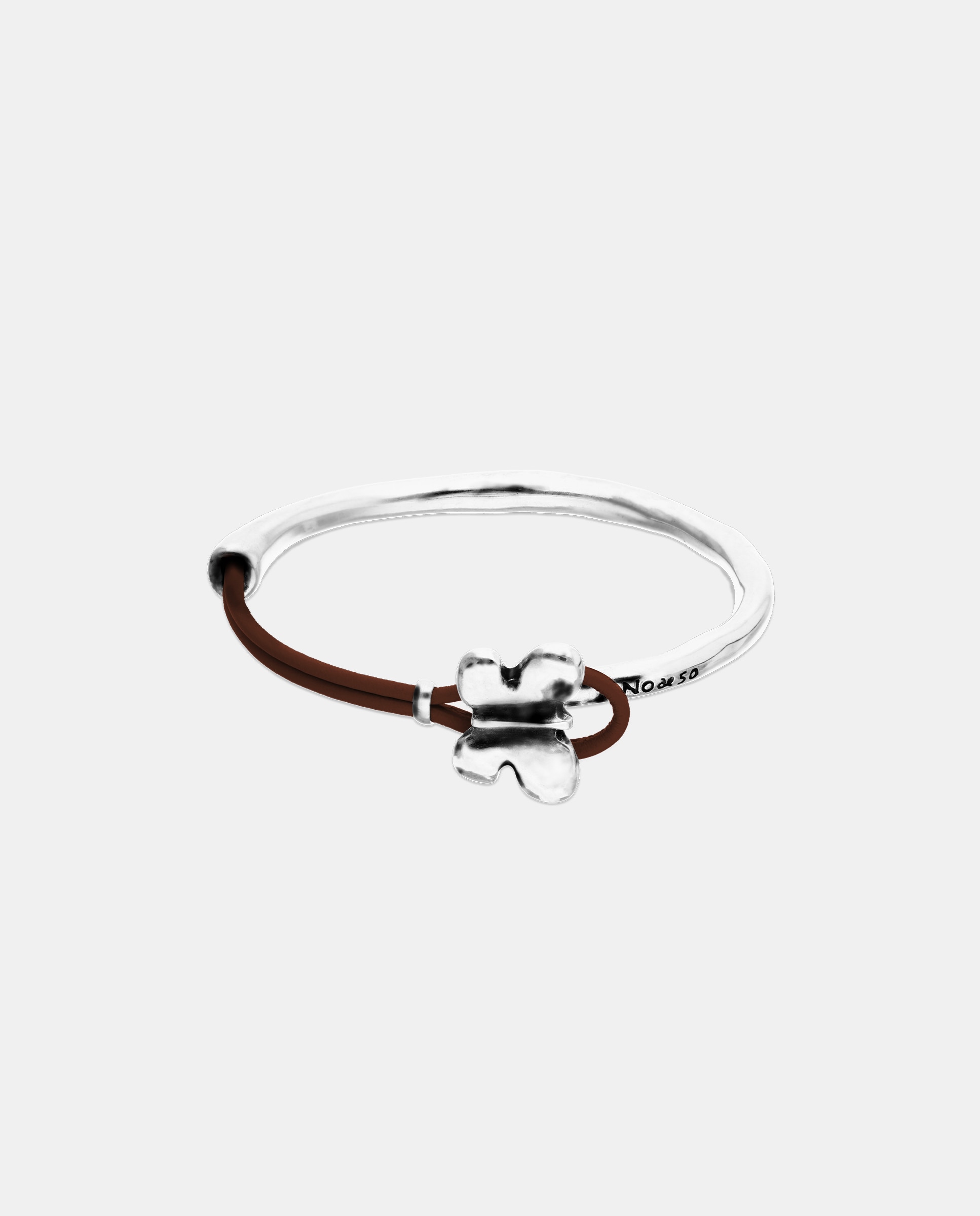 Pulsera de cuero semirrígida bañada en de ley con mariposa - UNO de 50 - Plata Plata-1