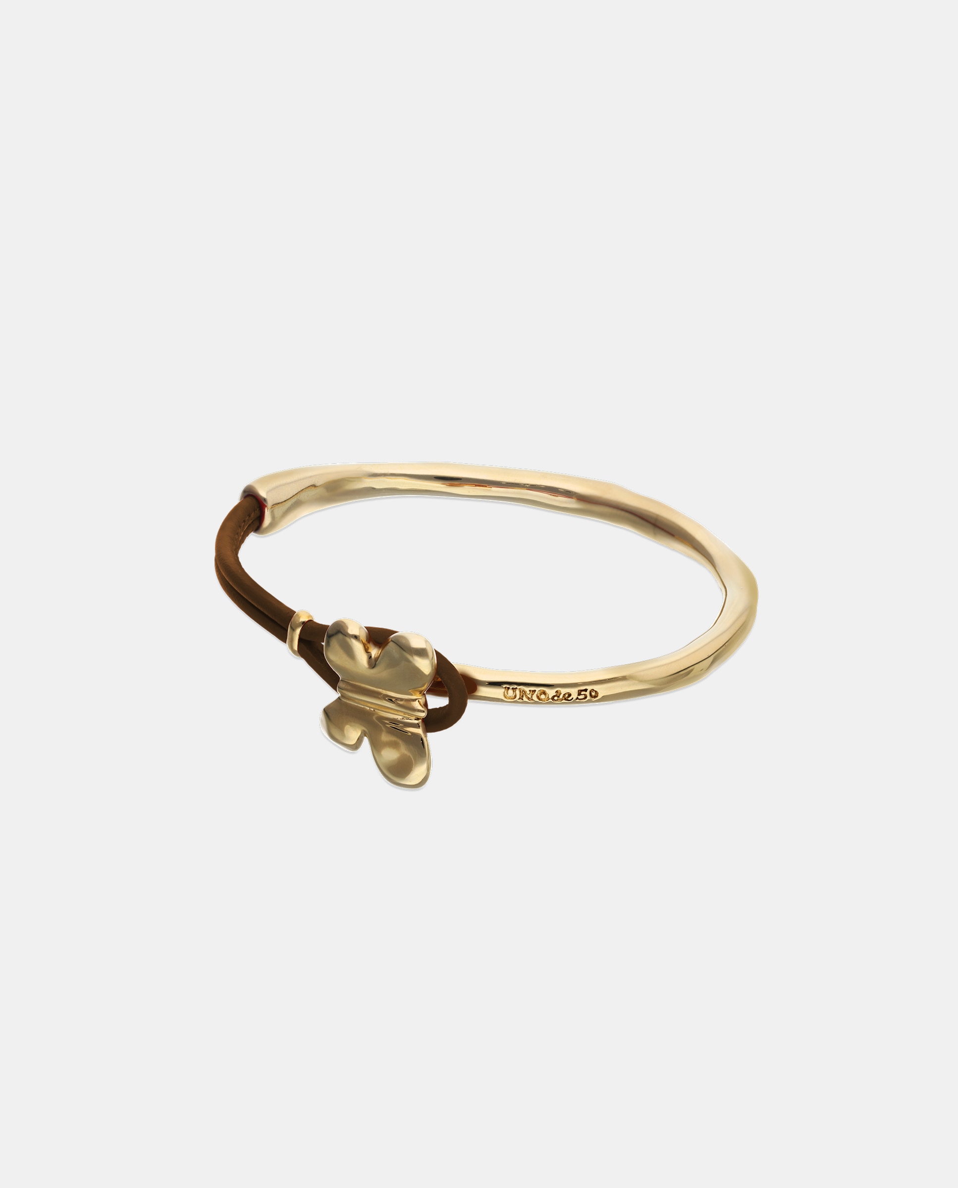 Pulsera de cuero semirrígida bañada en 18k con mariposa - UNO de 50 - Oro Oro-2