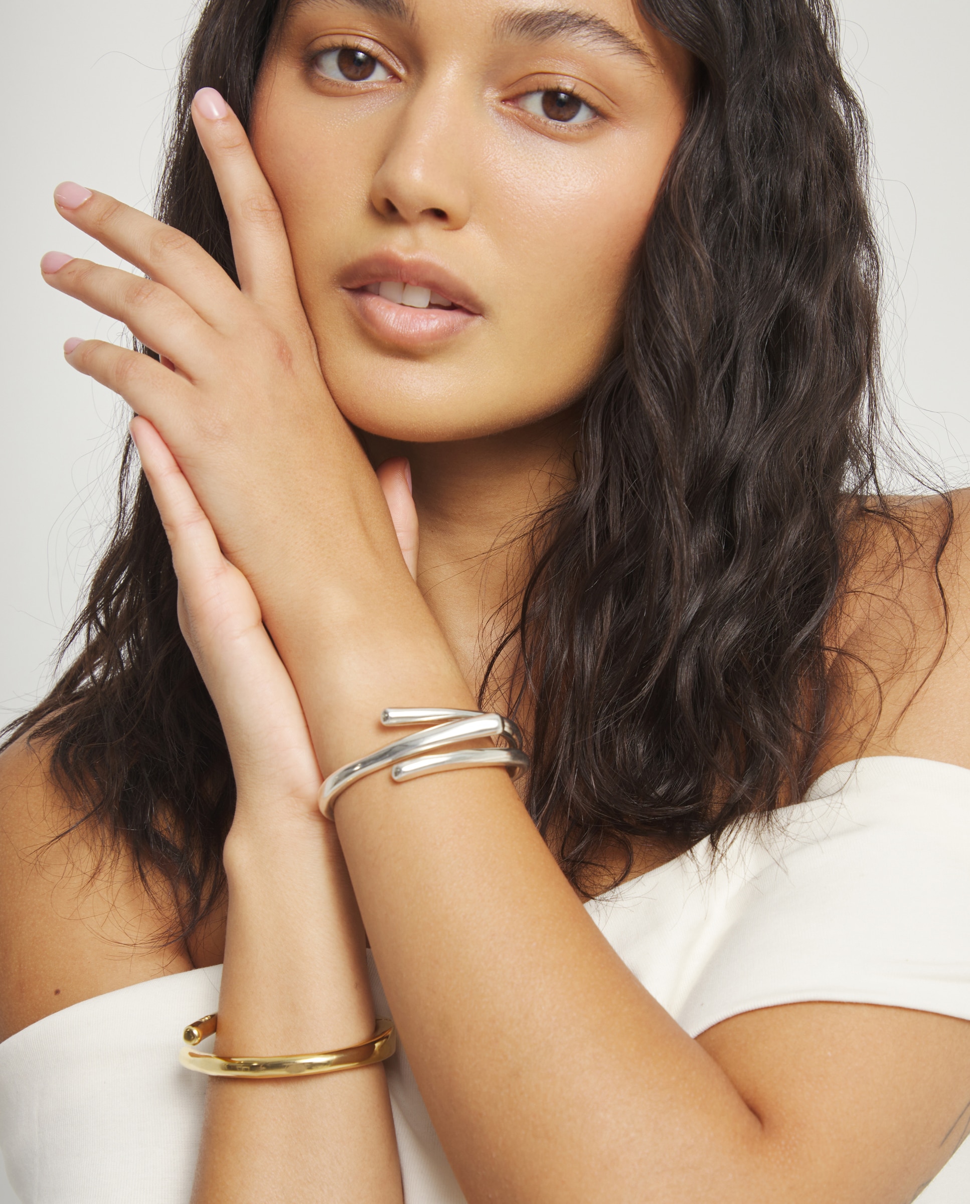 Pulsera bañada en de ley con forma de tres tubos - UNO de 50 - Plata Plata-6