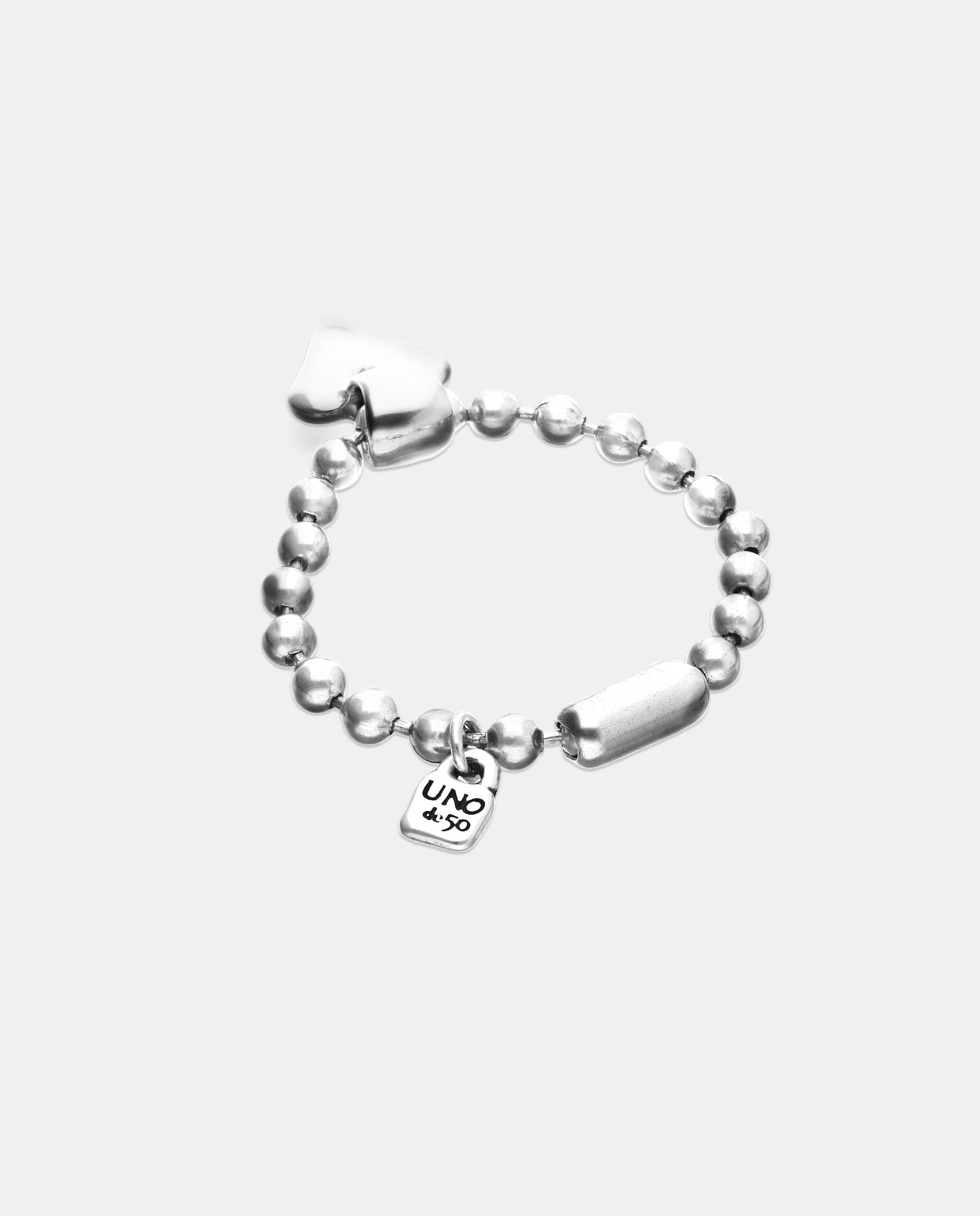 Pulsera de bolas bañada en de ley con detalle de corazón - UNO de 50 - Plata Plata-3