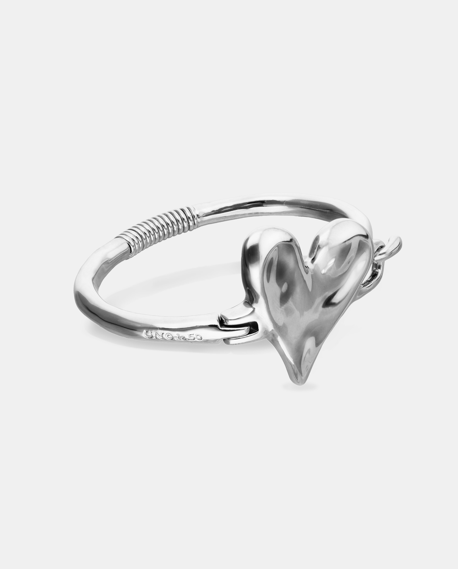 Pulsera semirígida bañada en de ley con detalle de corazón - UNO de 50 - Plata Plata-3