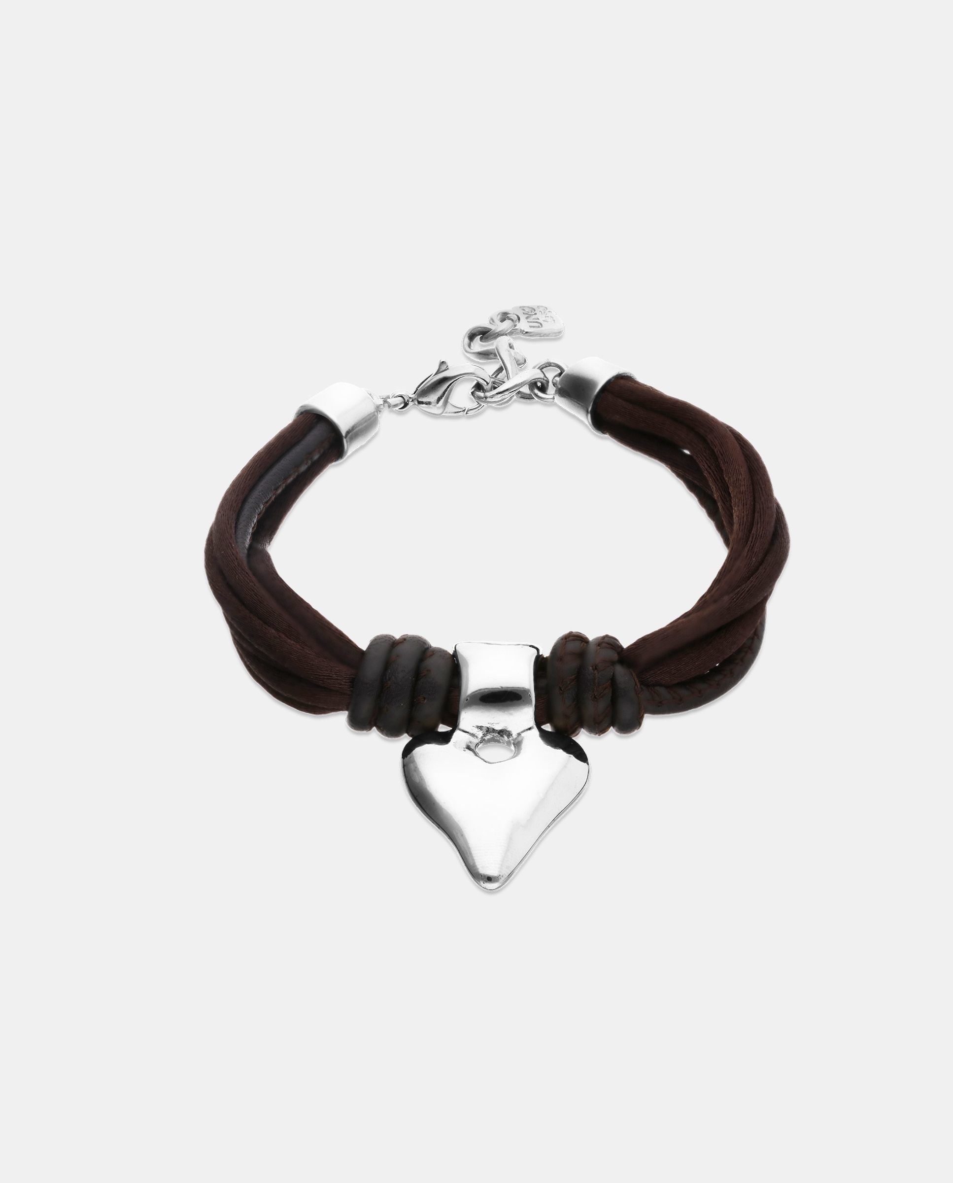 Pulsera mezcla de hilo efecto seda con cuero y detalle de corazón - UNO de 50 - Plata Plata-1
