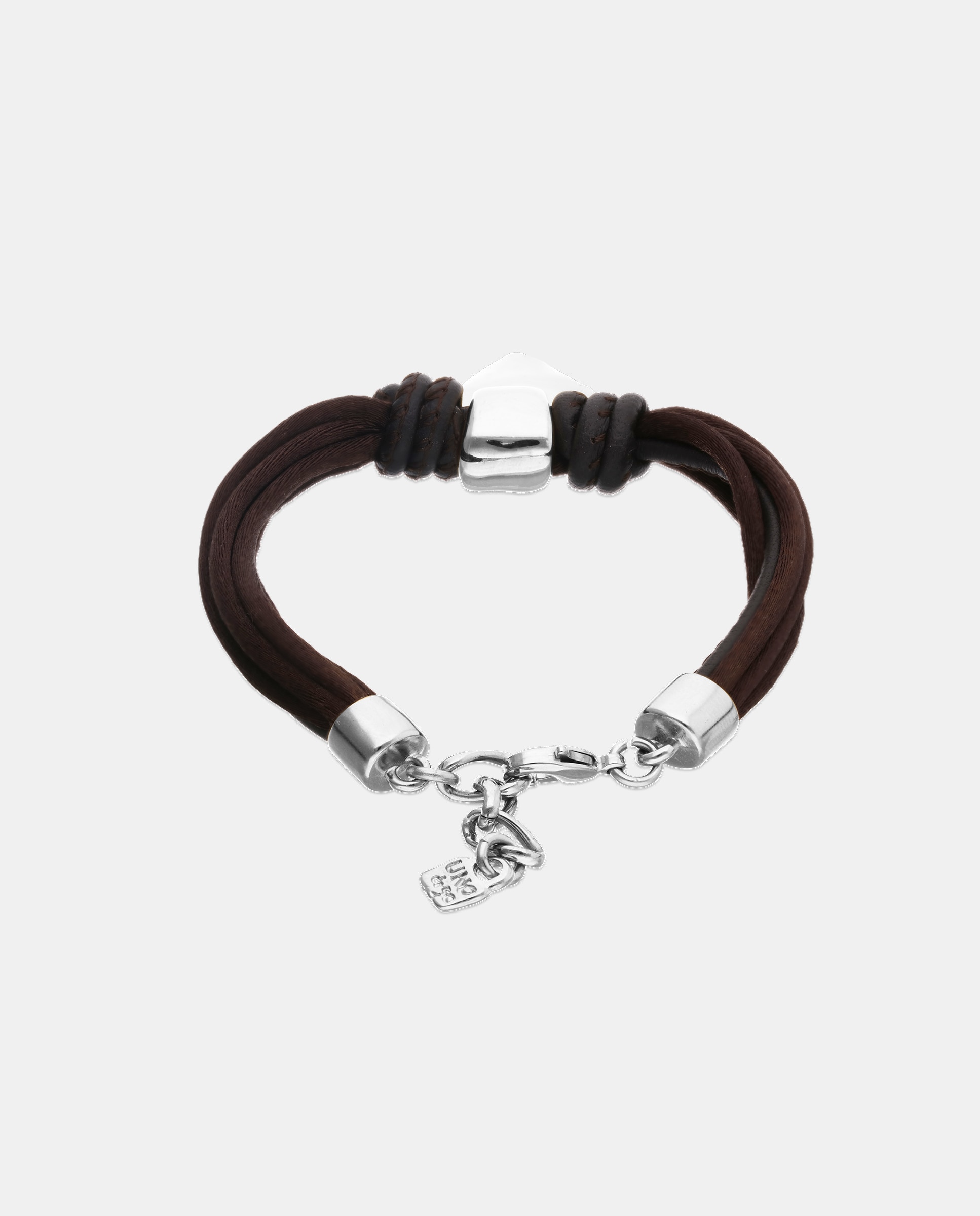 Pulsera mezcla de hilo efecto seda con cuero y detalle de corazón - UNO de 50 - Plata Plata-3