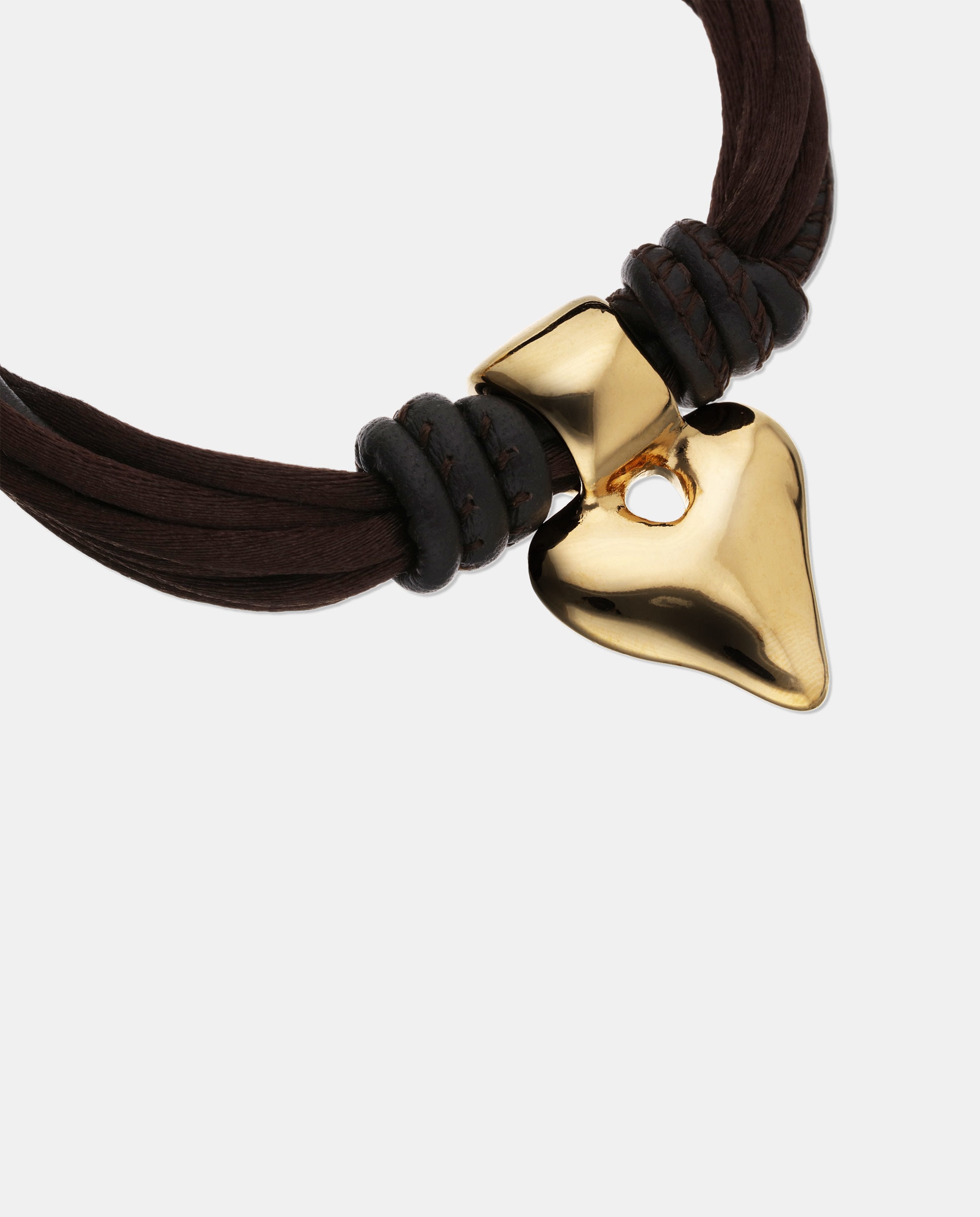 Pulsera mezcla de hilo efecto seda con cuero beige y detalle de corazón - UNO de 50 - Oro Oro-4