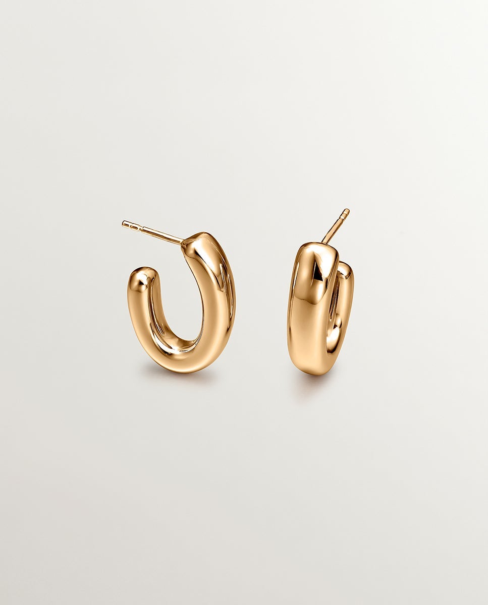 Pendientes de aro pequeños ovalados de plata 925 bañada en oro amarillo de 18k