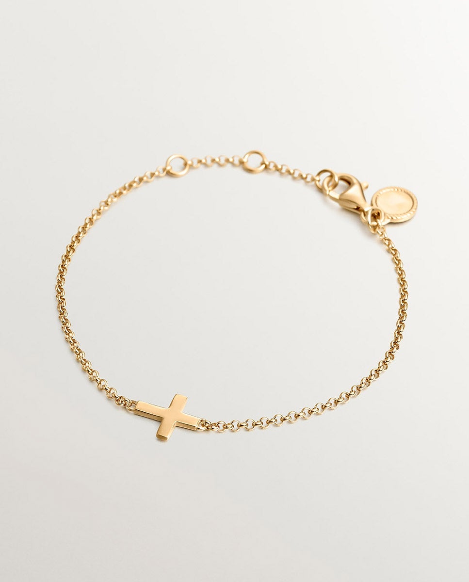 Imagen 0 de Pulsera de plata 925 bañada en oro amarillo de 18k con cruz Oro