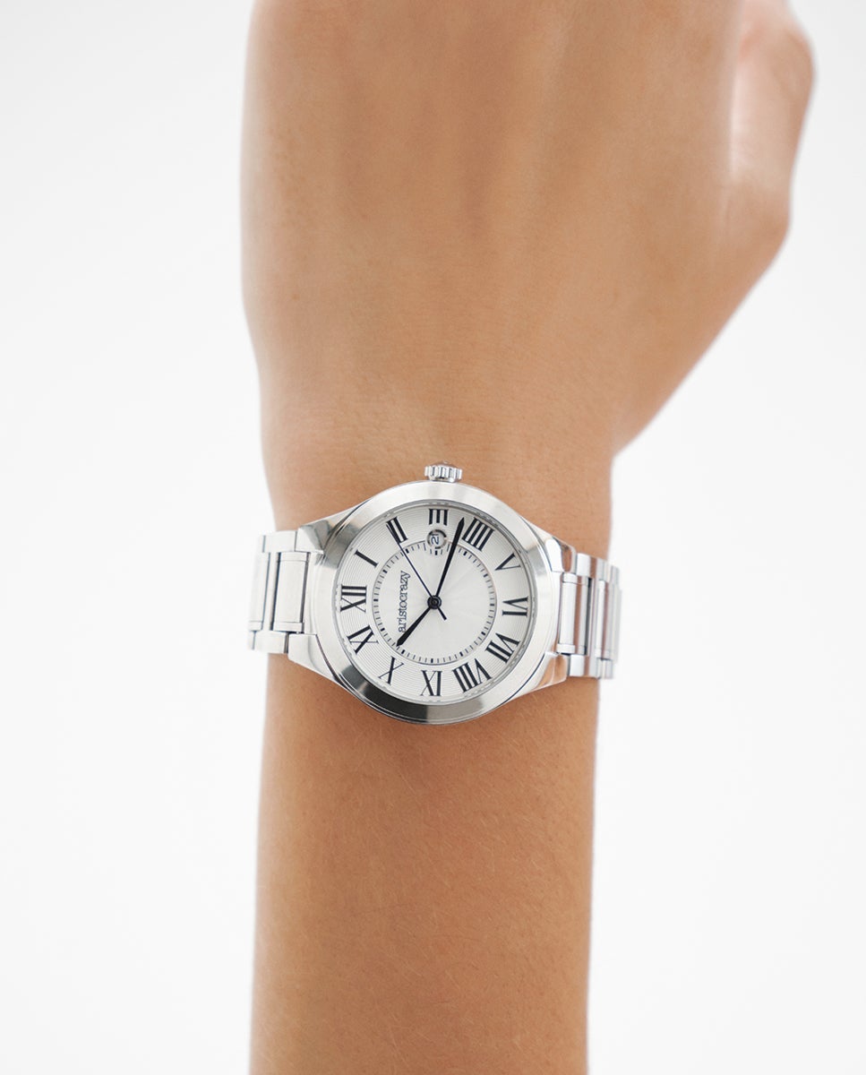 Reloj bastille con correa de acero y esfera blanca - Aristocrazy - Plata Plata-2