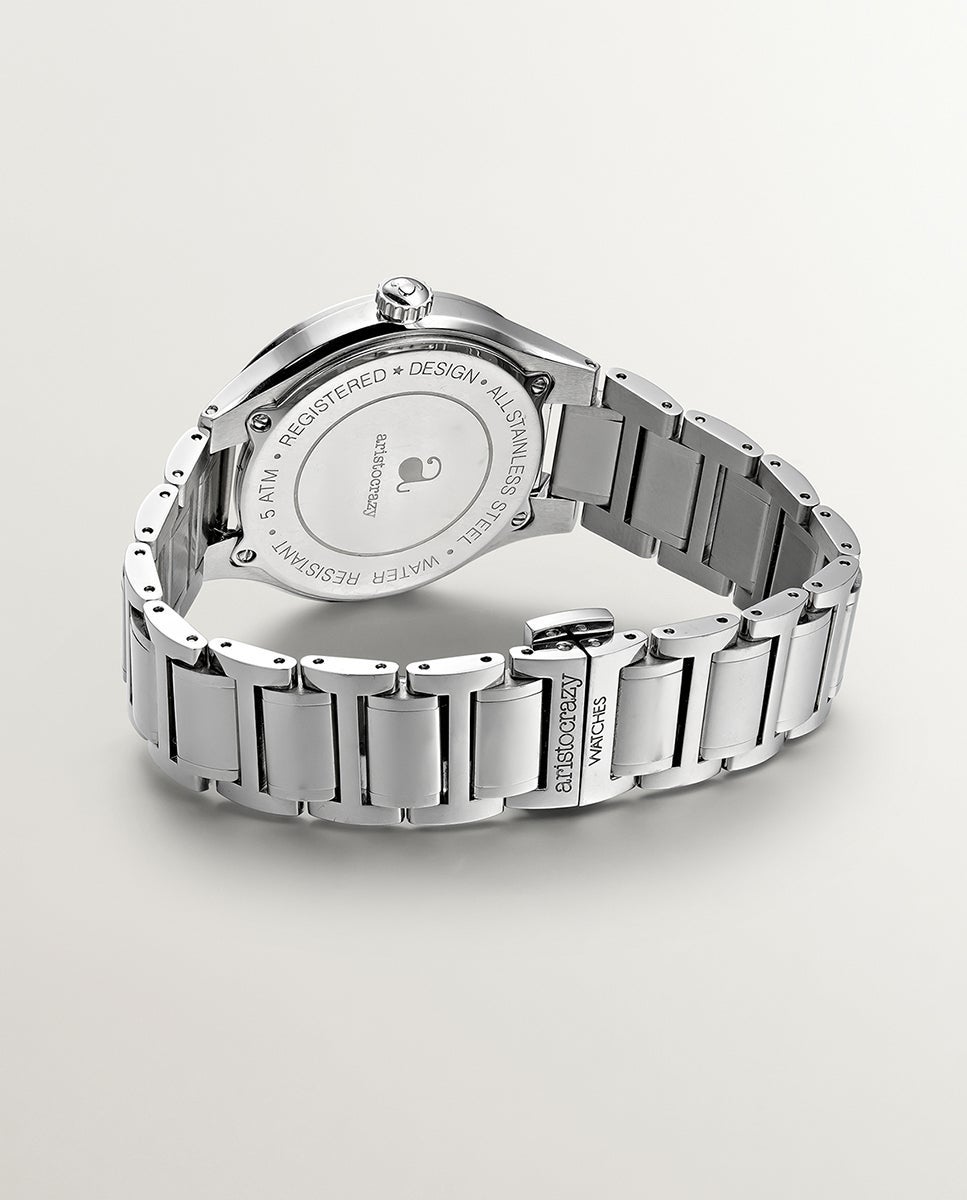Reloj bastille con correa de acero y esfera blanca - Aristocrazy - Plata Plata-5