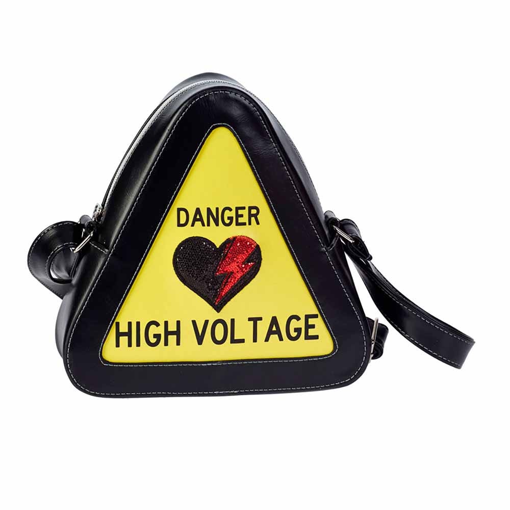 Bolso pequeño warning Oh My Pop! High Voltage en color amarillo.
