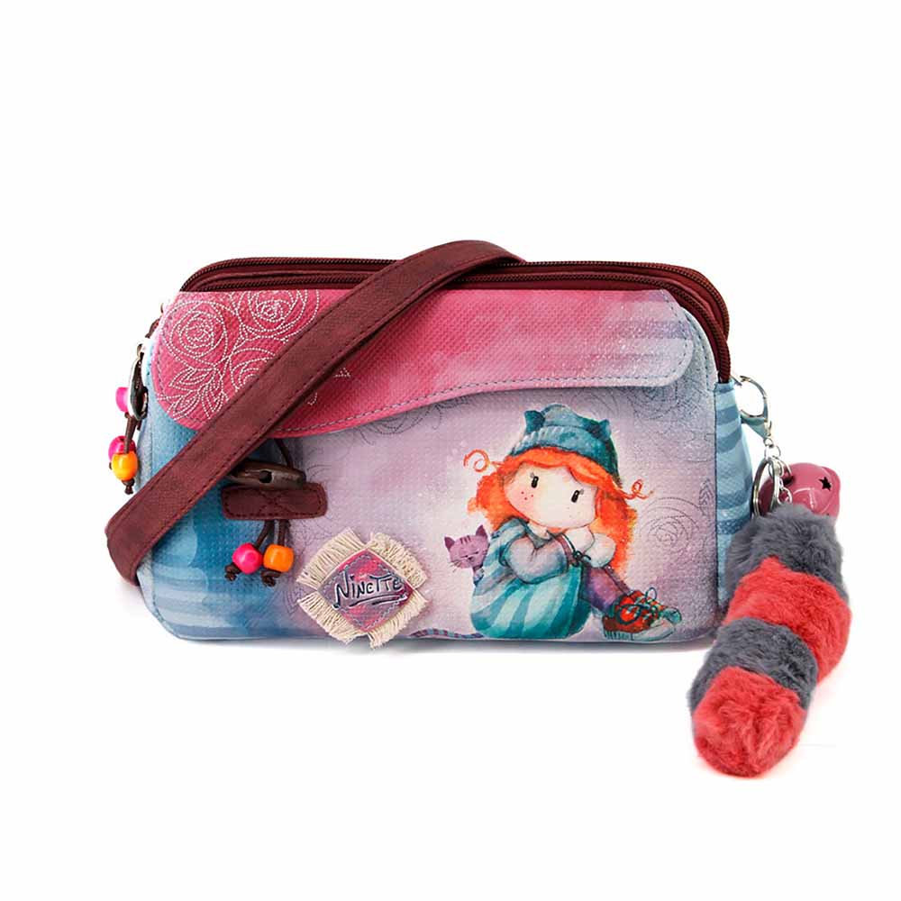 Bolso doble zipper Forever Ninette Origin en color azul.
