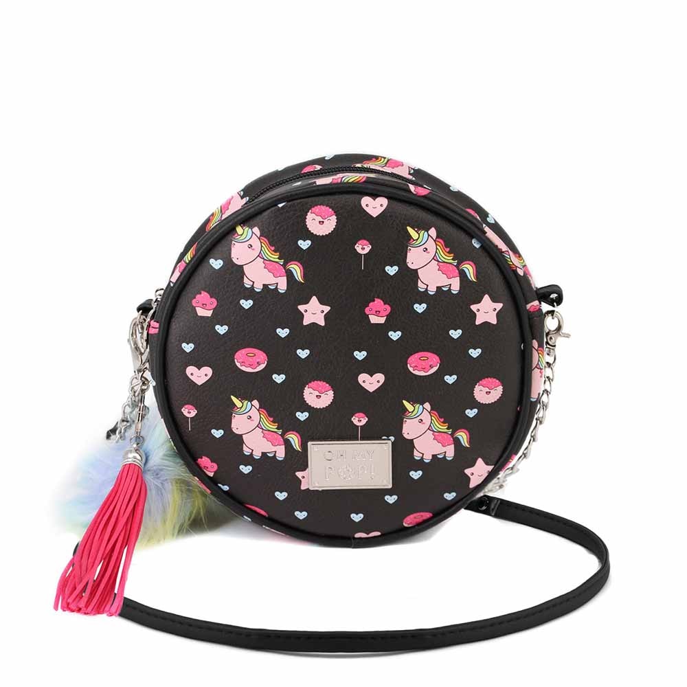 Bolso redondo Oh My Pop! Popnicorn en color negro.