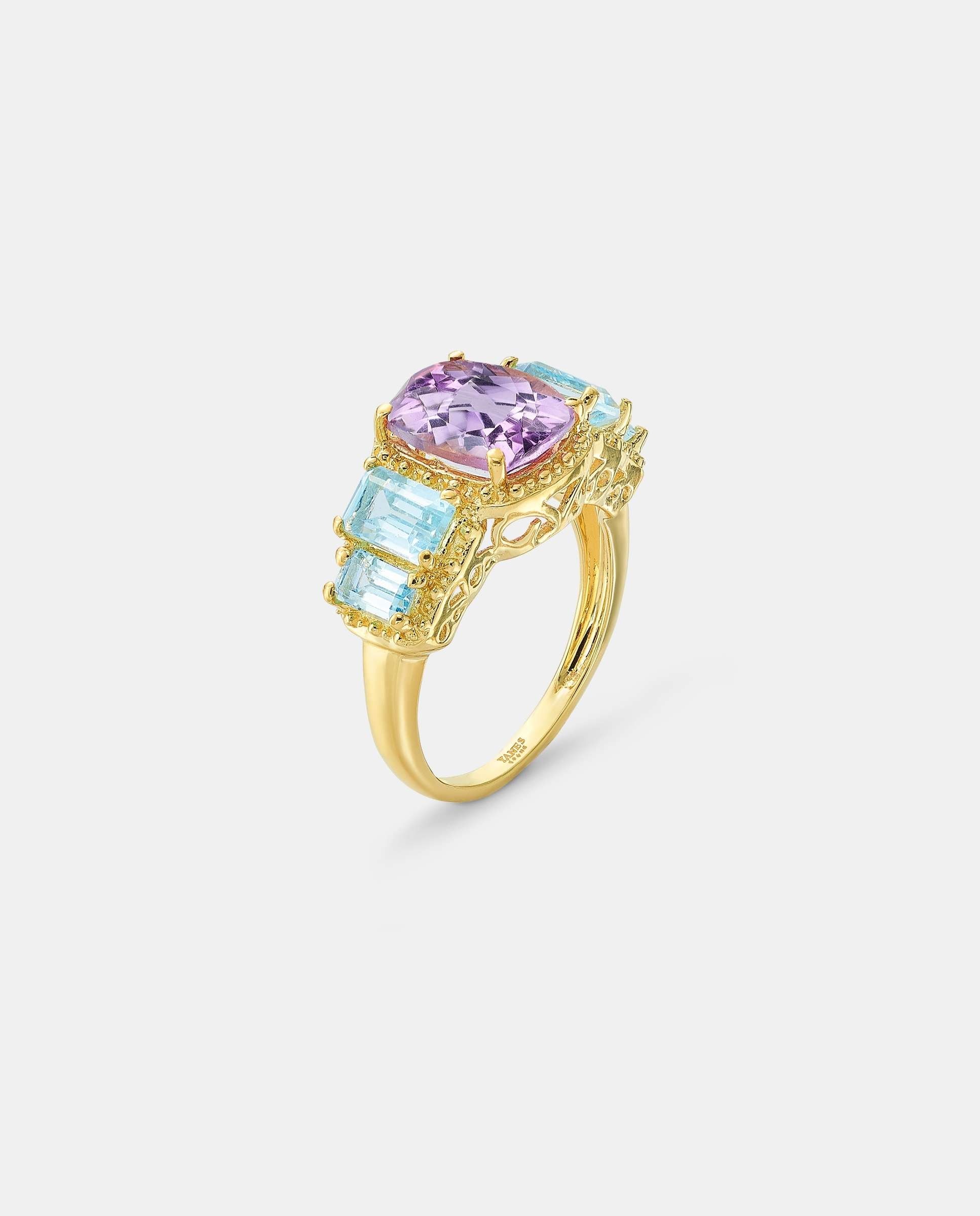 Anillo cushion amatista y topacios - Yanes - Morado Morado-1