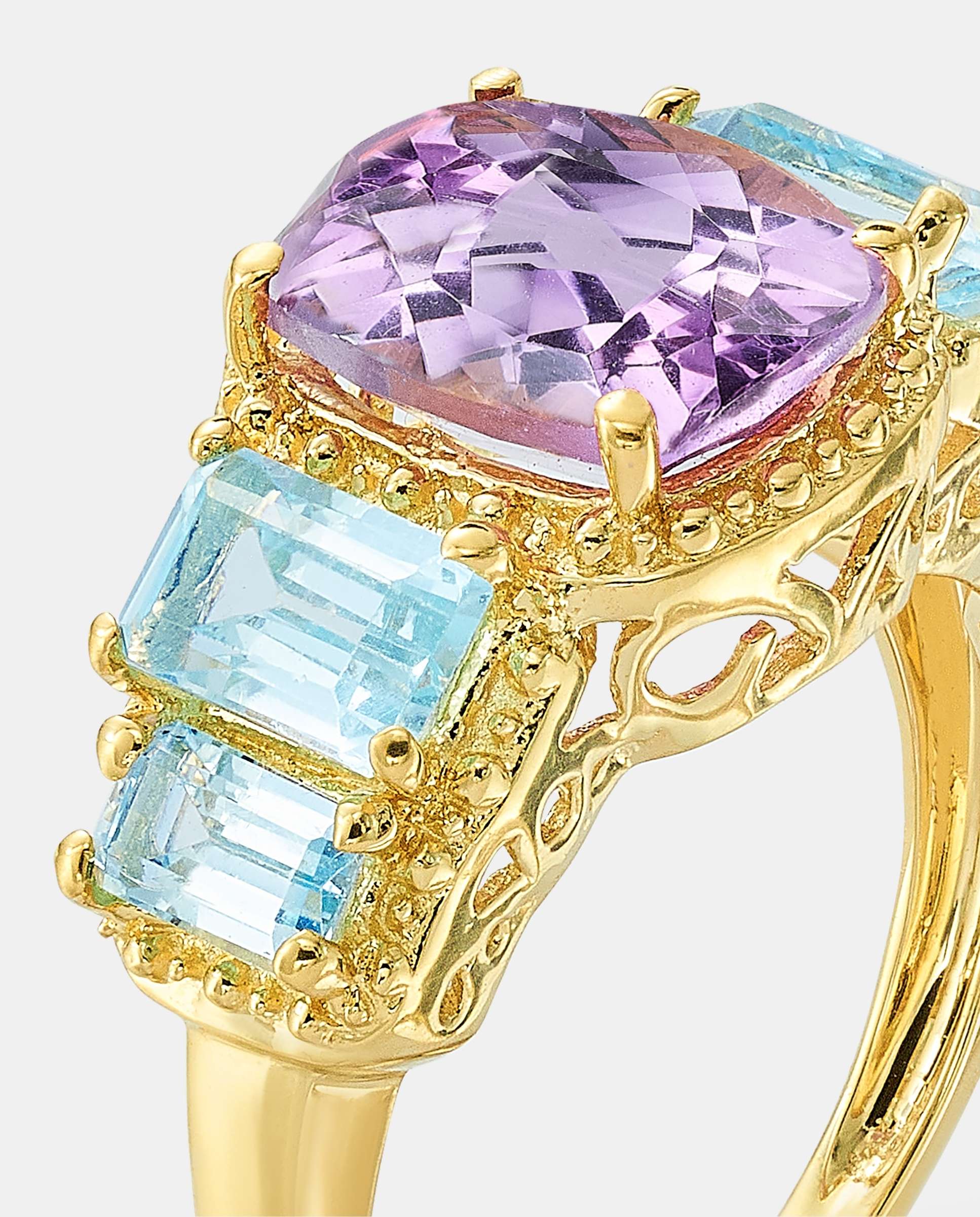 Anillo cushion amatista y topacios - Yanes - Morado Morado-3