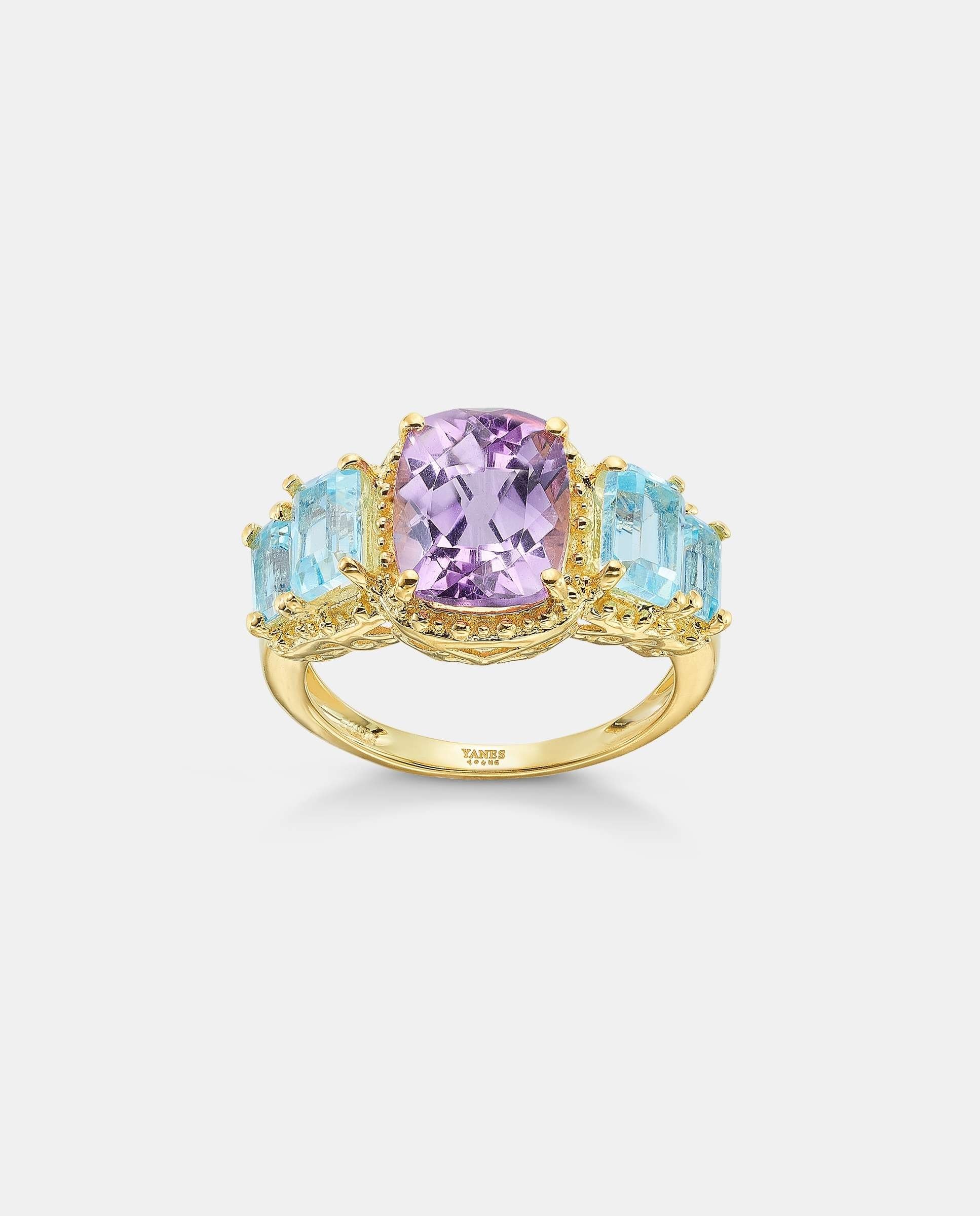 Anillo cushion amatista y topacios - Yanes - Morado Morado-4