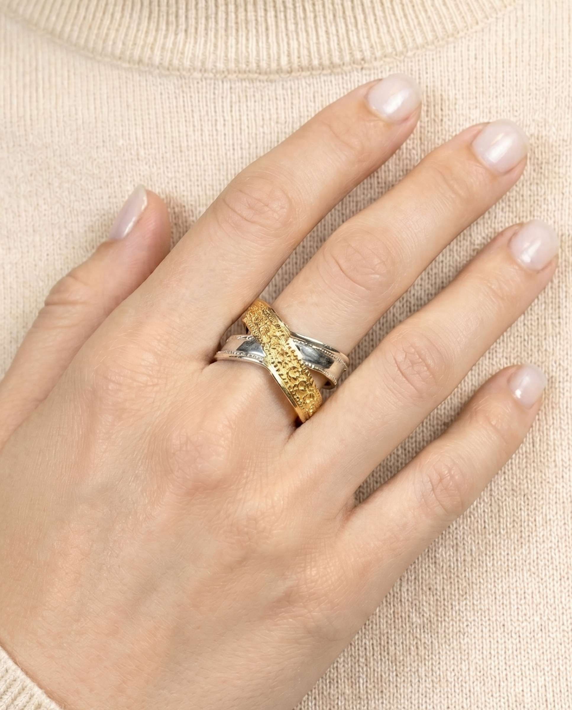 Anillo traviata cruzado - Yanes - Dorado Dorado-2