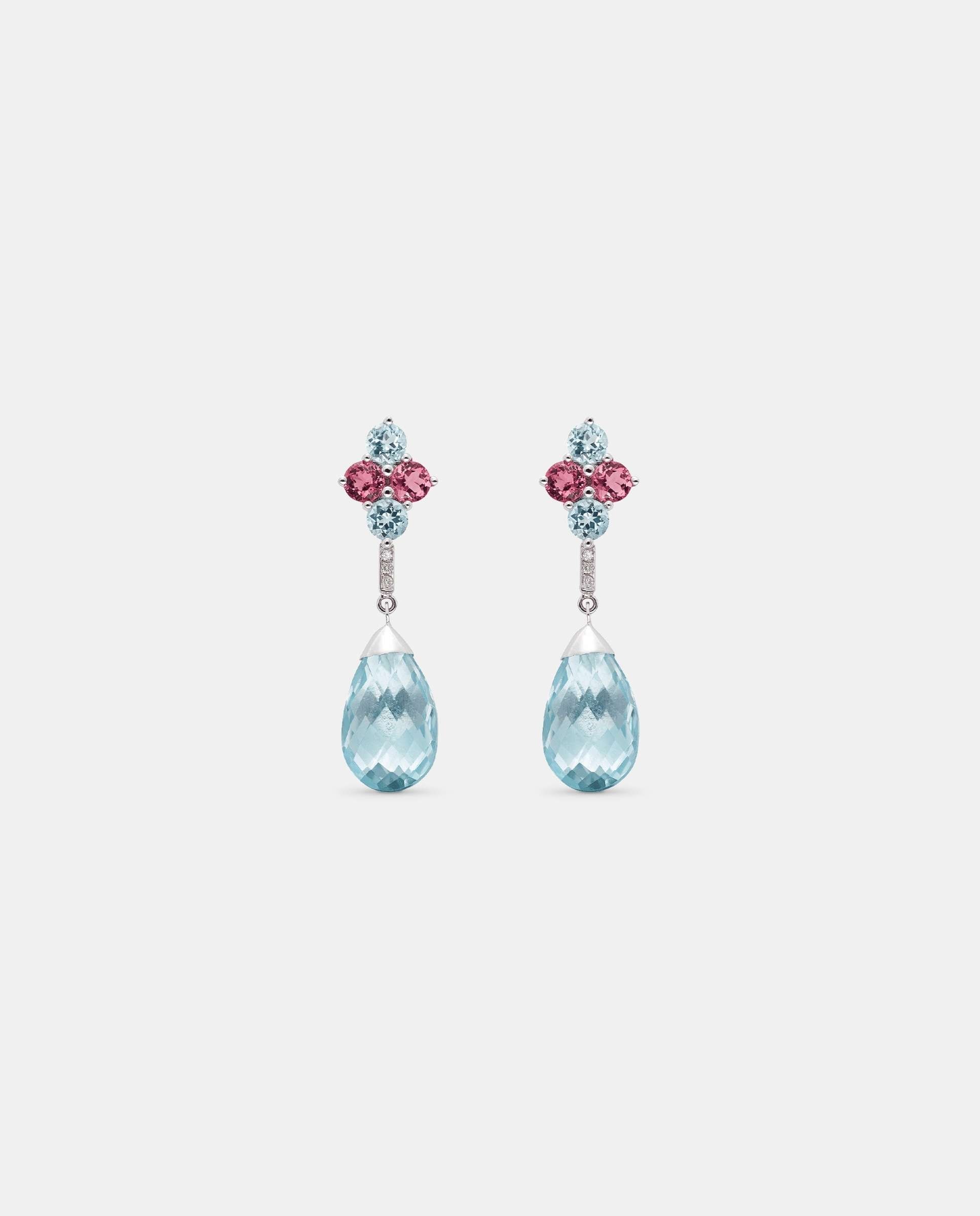 Imagen 0 de Pendientes candy drop topacios azules y turmalinas rosas Azul claro