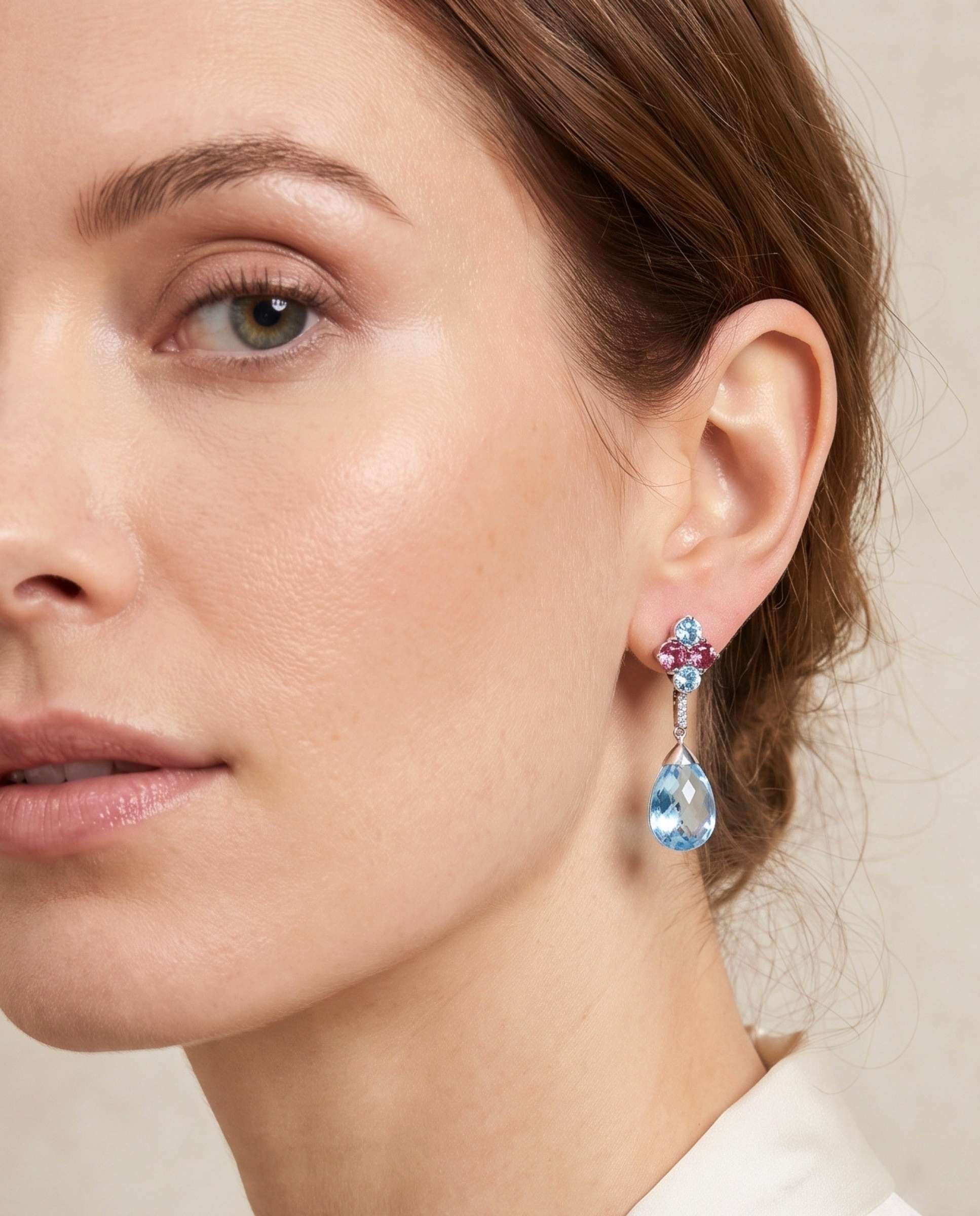 Pendientes candy drop topacios azules y turmalinas rosas - Yanes - Azul claro Azul claro-2