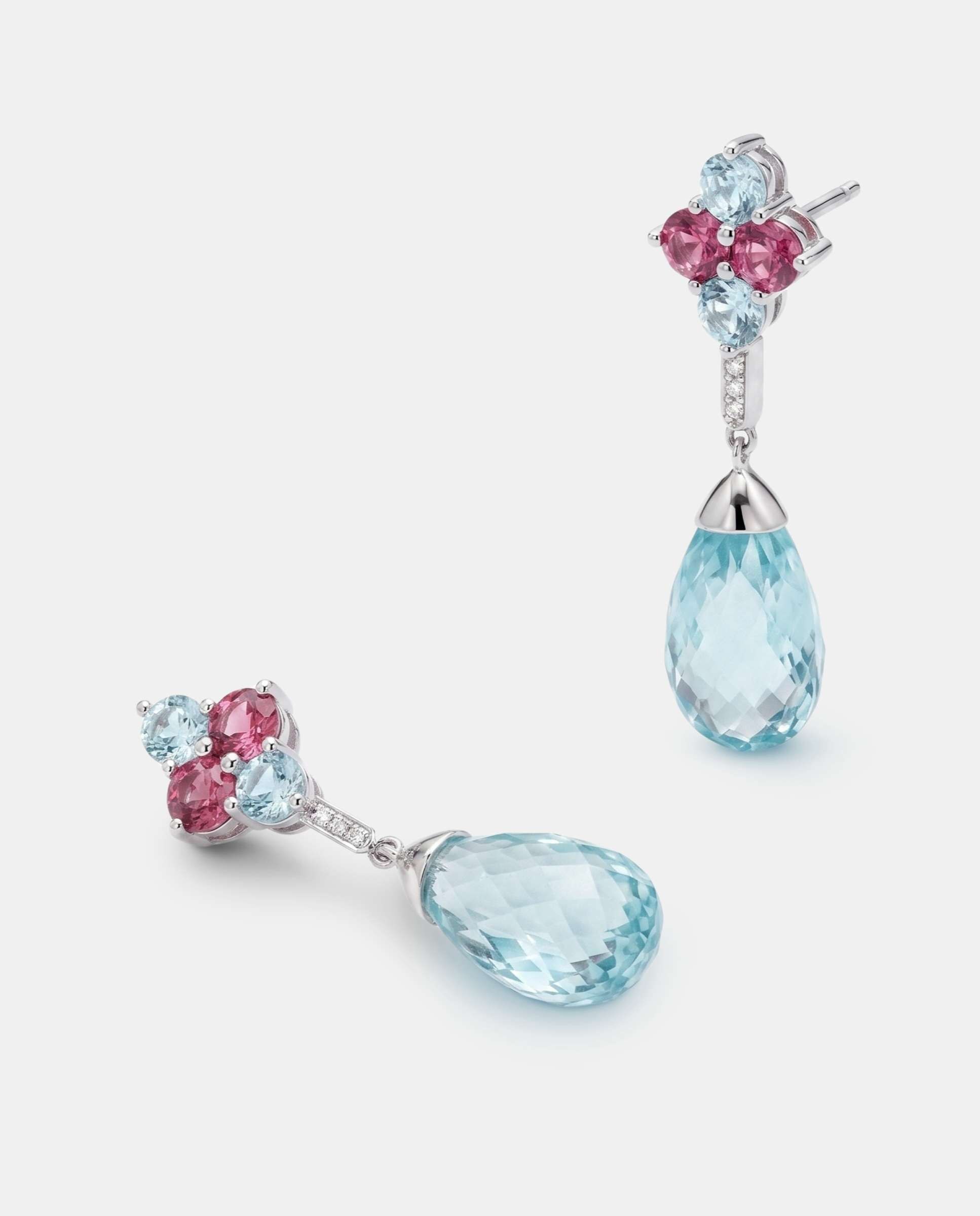 Pendientes candy drop topacios azules y turmalinas rosas - Yanes - Azul claro Azul claro-4