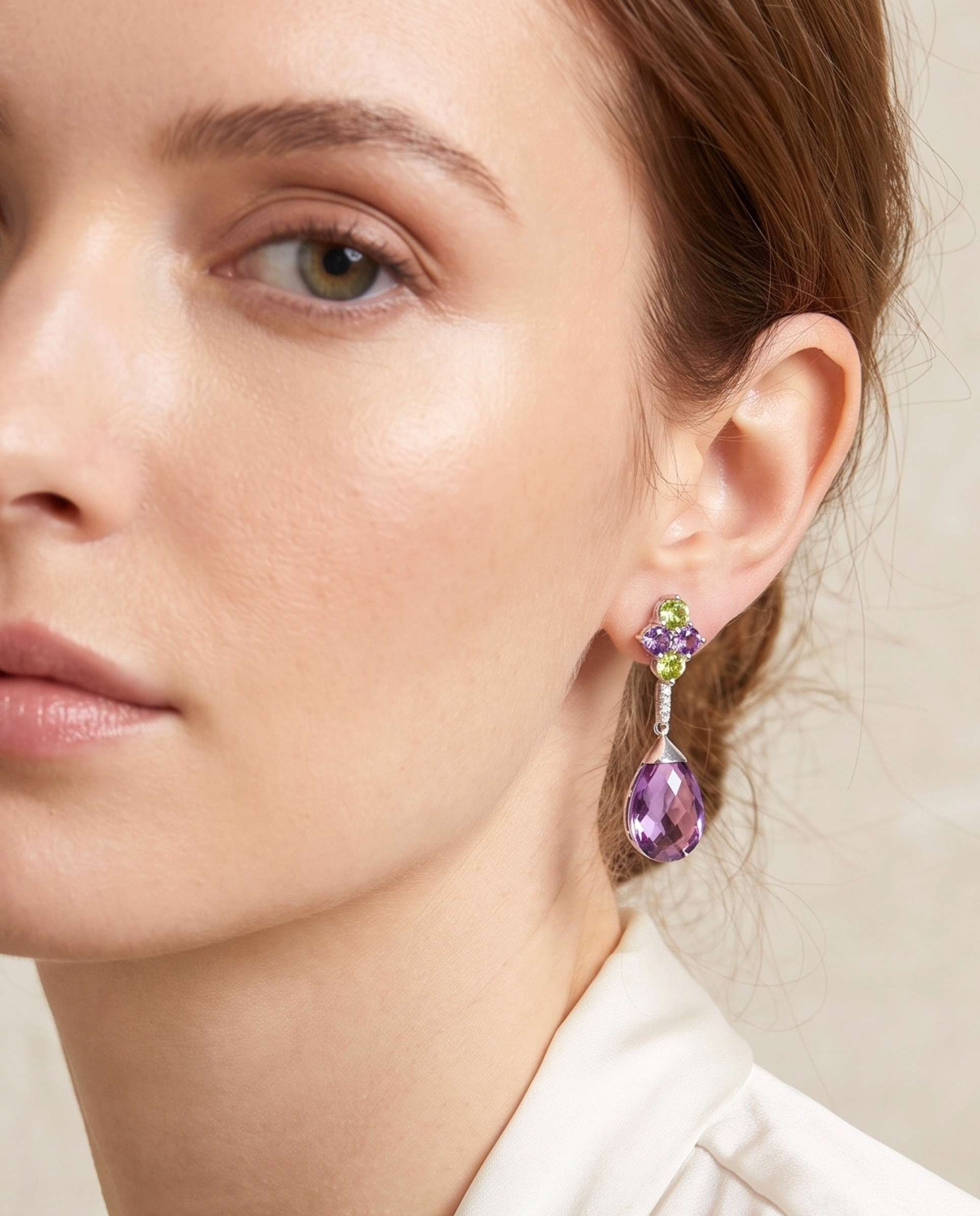 Pendientes candy drop amatistas y peridotos - Yanes - Morado Morado-2