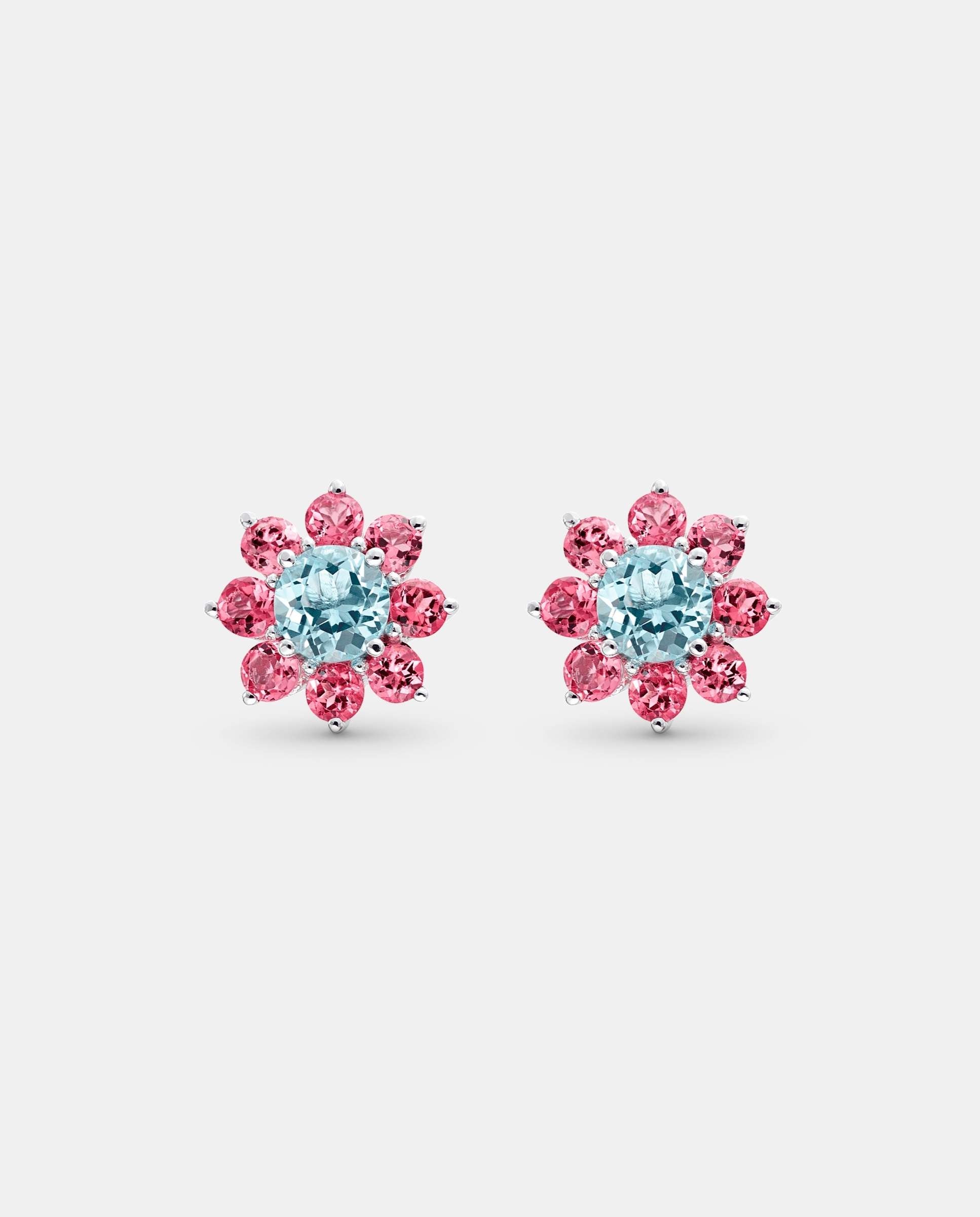 Imagen 0 de Pendientes candy flower duo topacios azules y turmalinas rosas Azul claro