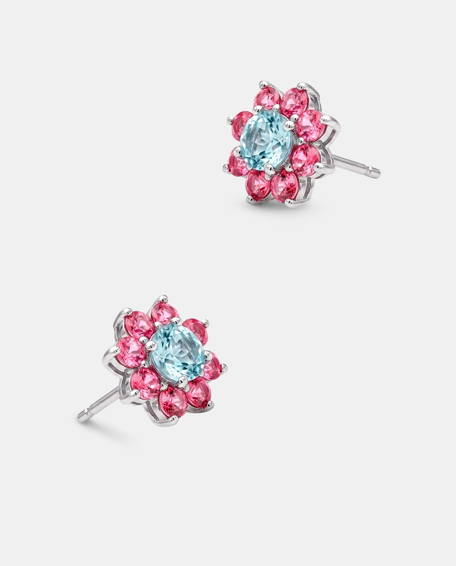 Pendientes candy flower duo topacios azules y turmalinas rosas - Yanes - Azul claro Azul claro-4