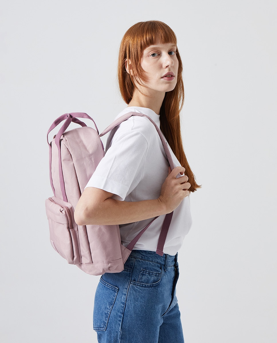 Mochila de silueta clásica con asas de algodón. - Lefrik - Rosa claro Rosa claro-2
