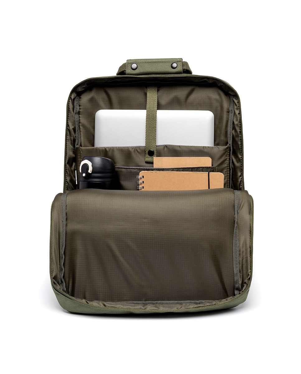 Mochila unisex urbana con dos compartimentos - Lefrik - Verde Oliva Verde Oliva-3