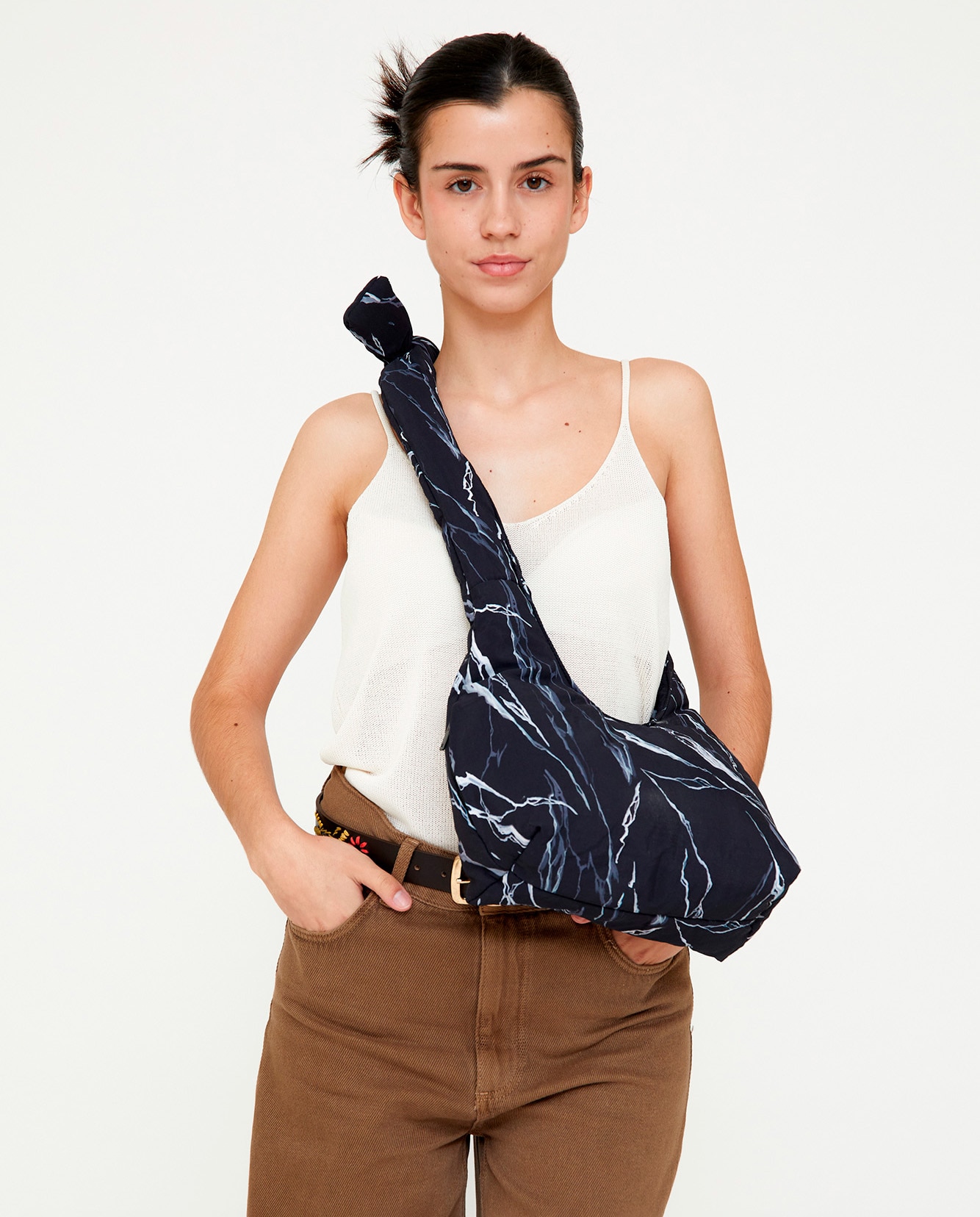 Bolso compacto acolchado con cremallera de mujer - Lefrik - Negro / Blanco Negro / Blanco-2