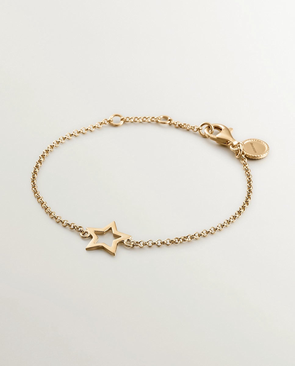 Imagen 0 de Pulsera de cadena de plata 925 bañada en oro amarillo de 18k con estrella Dorado