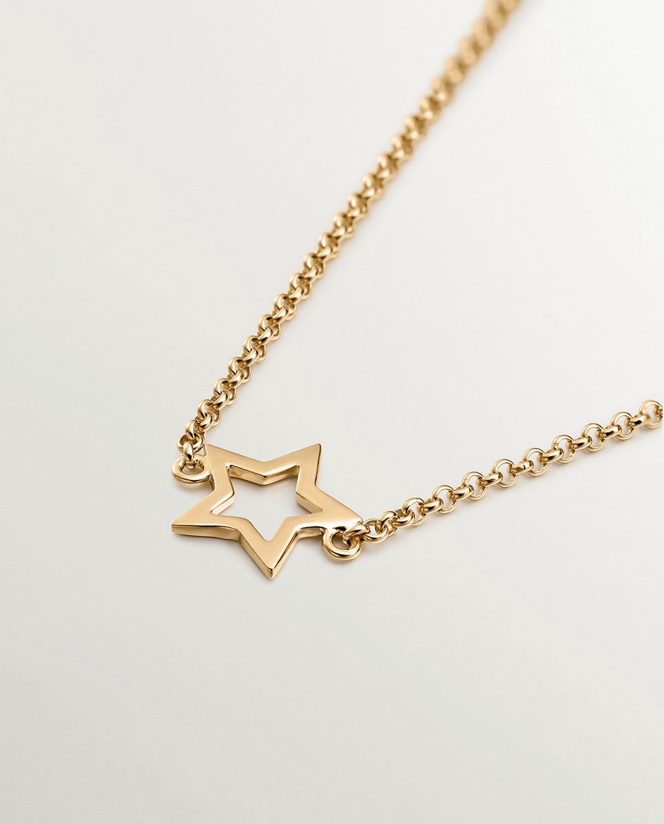 Pulsera de cadena de plata 925 bañada en oro amarillo de 18k con estrella - Dorado Dorado-3