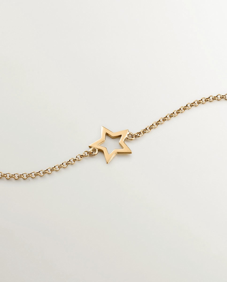 Pulsera de cadena de plata 925 bañada en oro amarillo de 18k con estrella - Dorado Dorado-5