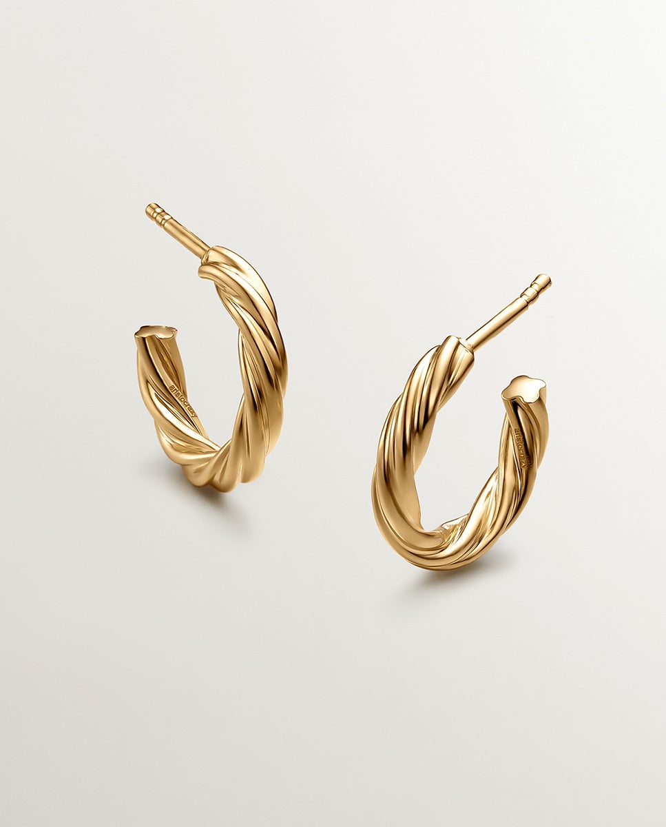 Pendientes de aro medianos de plata 925 bañada en oro amarillo de 18k con textura gallonada - Dorado Dorado-3