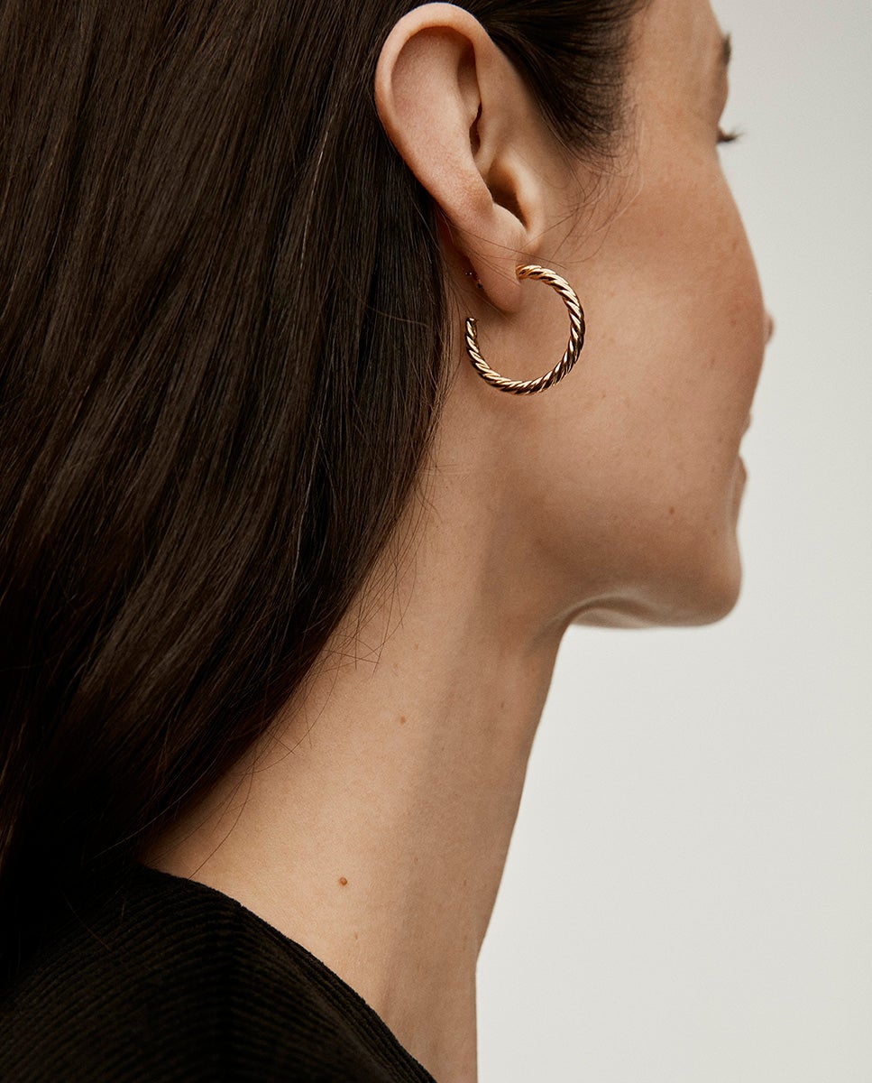 Pendientes de aro grandes de plata 925 bañada en oro amarillo de 18k con textura gallonada - Aristocrazy - Dorado Dorado-2