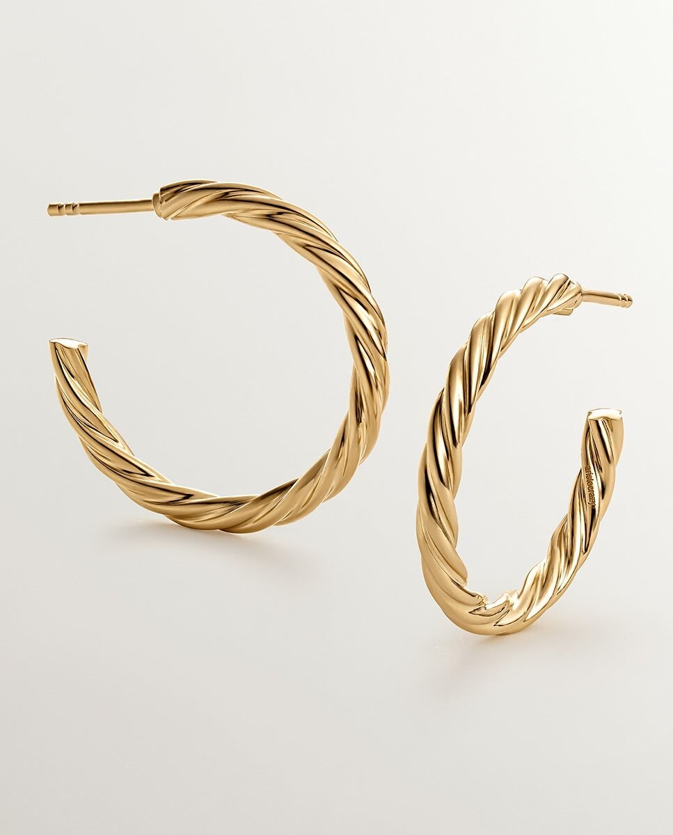 Pendientes de aro grandes de plata 925 bañada en oro amarillo de 18k con textura gallonada - Aristocrazy - Dorado Dorado-3