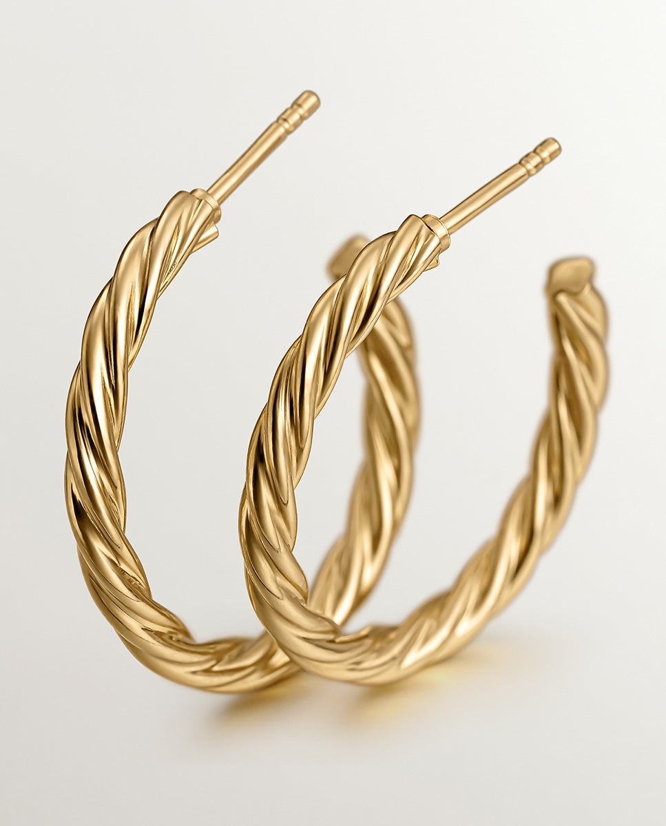 Pendientes de aro grandes de plata 925 bañada en oro amarillo de 18k con textura gallonada - Aristocrazy - Dorado Dorado-5