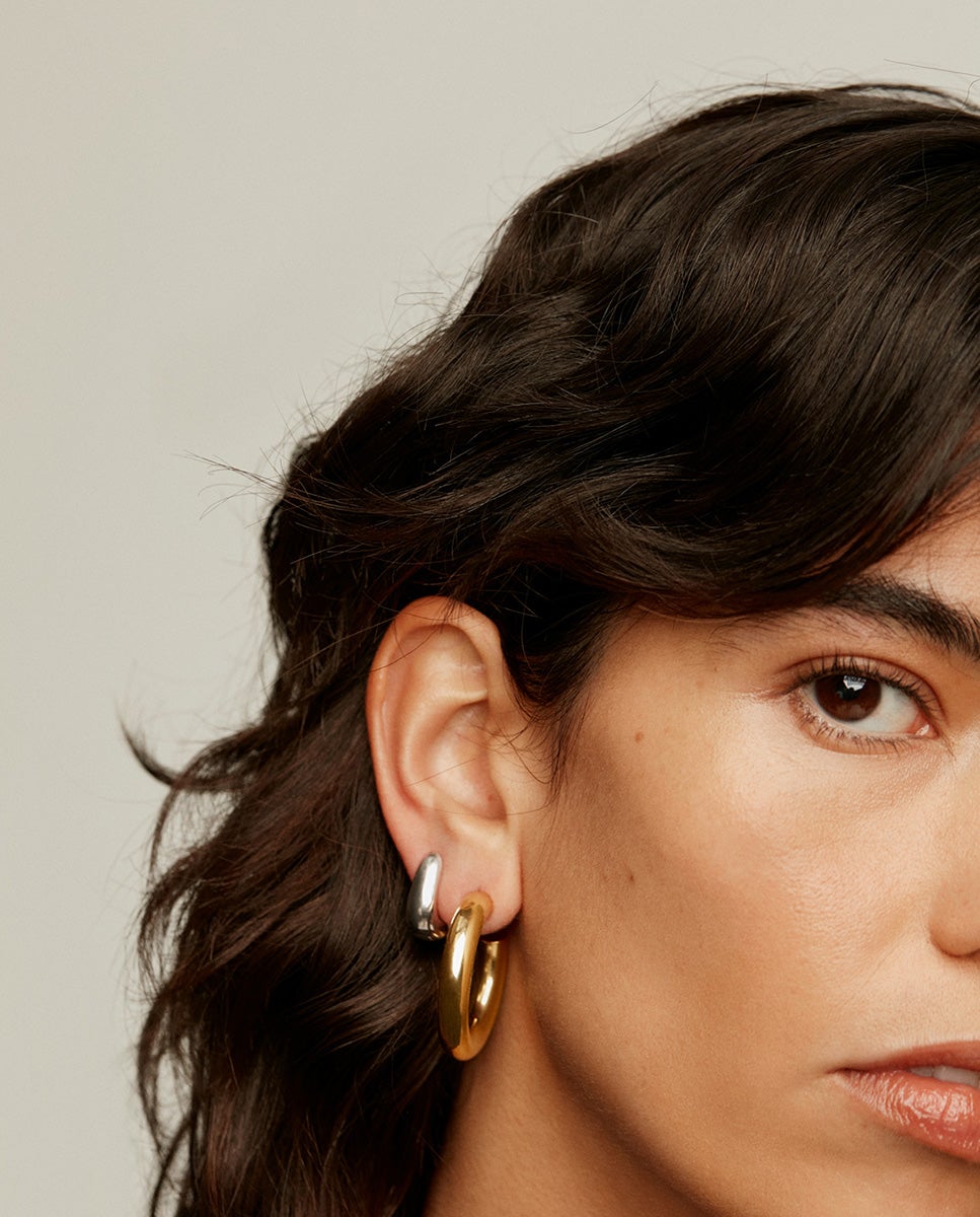 Pendientes de aro gruesos de plata 925 bañada en oro amarillo de 18k - Aristocrazy - Dorado Dorado-6